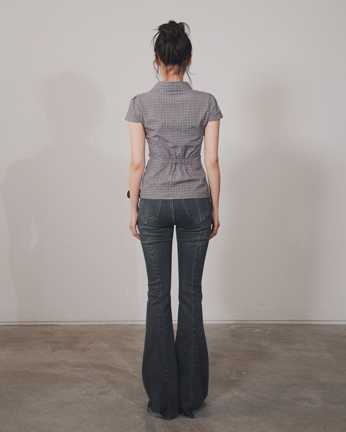 여린(YEORIN) Washed Slim Check Shirt (Vintage Purpl)