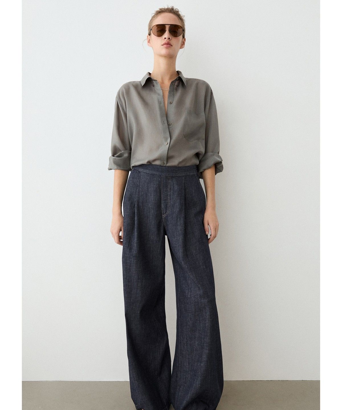 마시모두띠(MASSIMO DUTTI) 코튼 블렌드 플리츠 세미 조거 팬츠