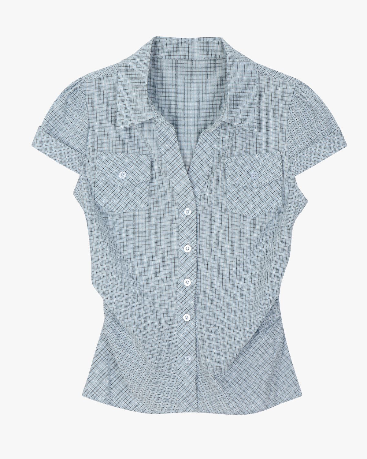 여린(YEORIN) Washed Slim Check Shirt (Sky Blue)