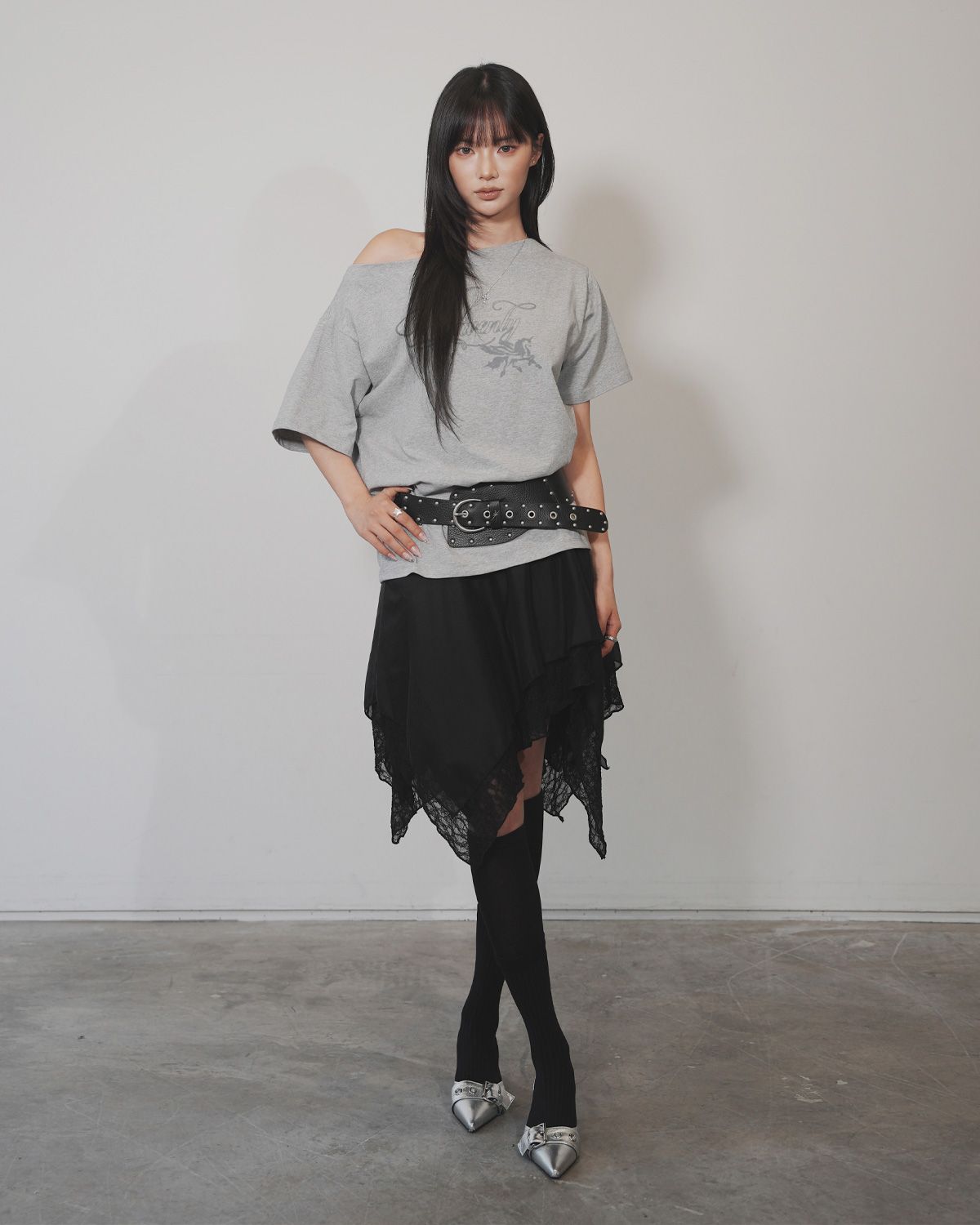 여린(YEORIN) Wide Stud Eyelet Belt (Black)