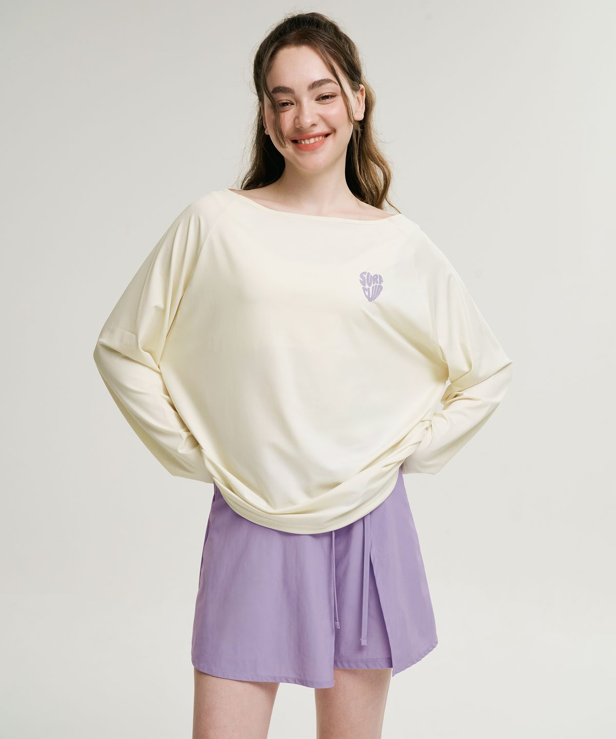 레이지비(LAZYBEE) [SET] 코튼캔디 스트링 여성 롱슬리브 래쉬가드 + 랩 스커트 세트 (2컬러)