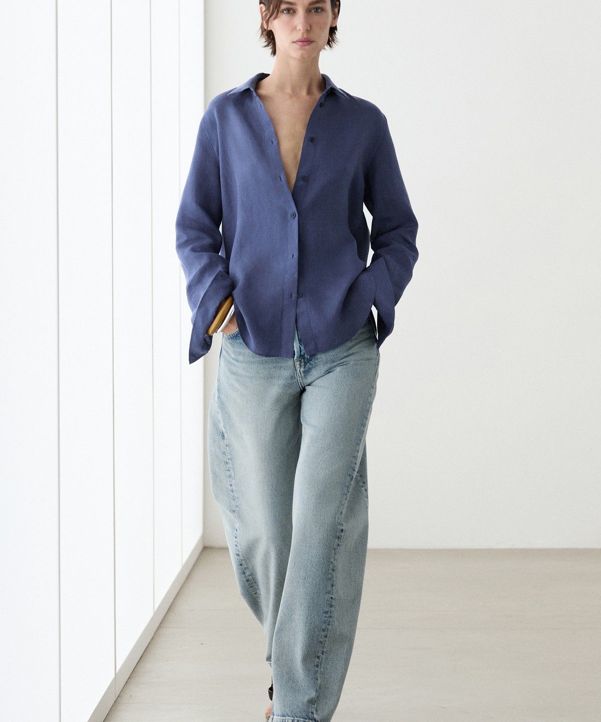 마시모두띠(MASSIMO DUTTI) 100% 린넨 루즈핏 셔츠