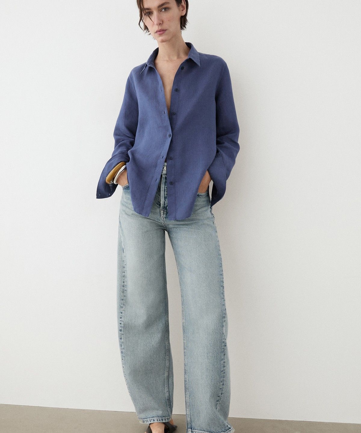 마시모두띠(MASSIMO DUTTI) 100% 린넨 루즈핏 셔츠