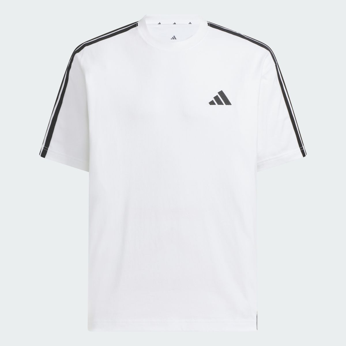 아디다스(ADIDAS) 에센셜 플러스 루스 핏 3-스트라이프 싱글 저지 쇼트 슬리브 티셔츠 KF3739