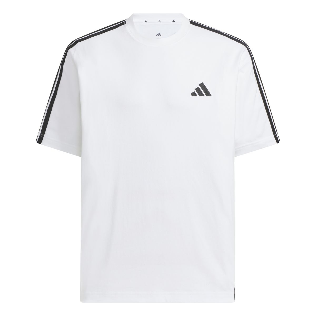 아디다스(ADIDAS) 에센셜 플러스 루스 핏 3-스트라이프 싱글 저지 쇼트 슬리브 티셔츠 KF3739