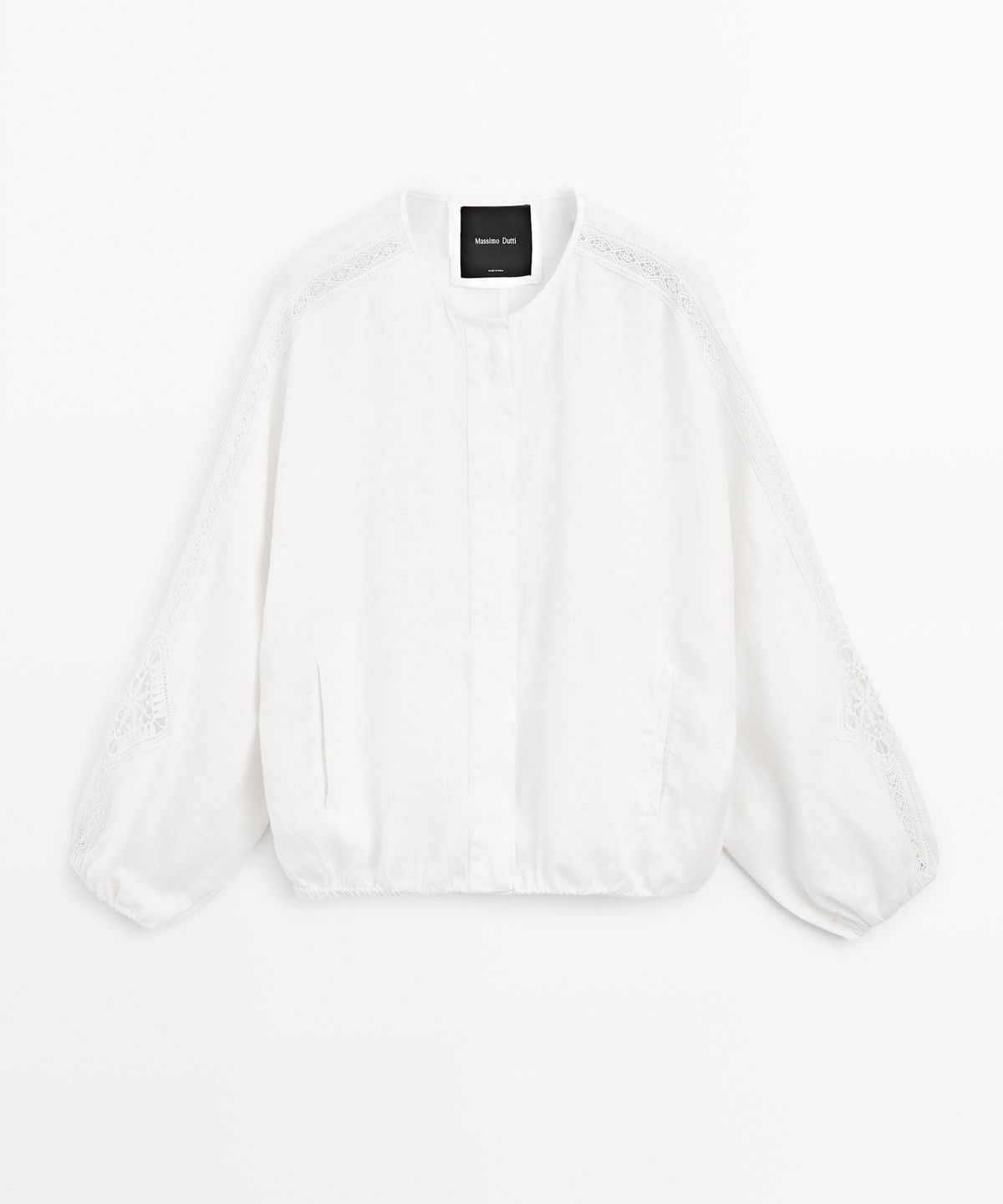 마시모두띠(MASSIMO DUTTI) 자수 디테일 100% 린넨 봄버 자켓