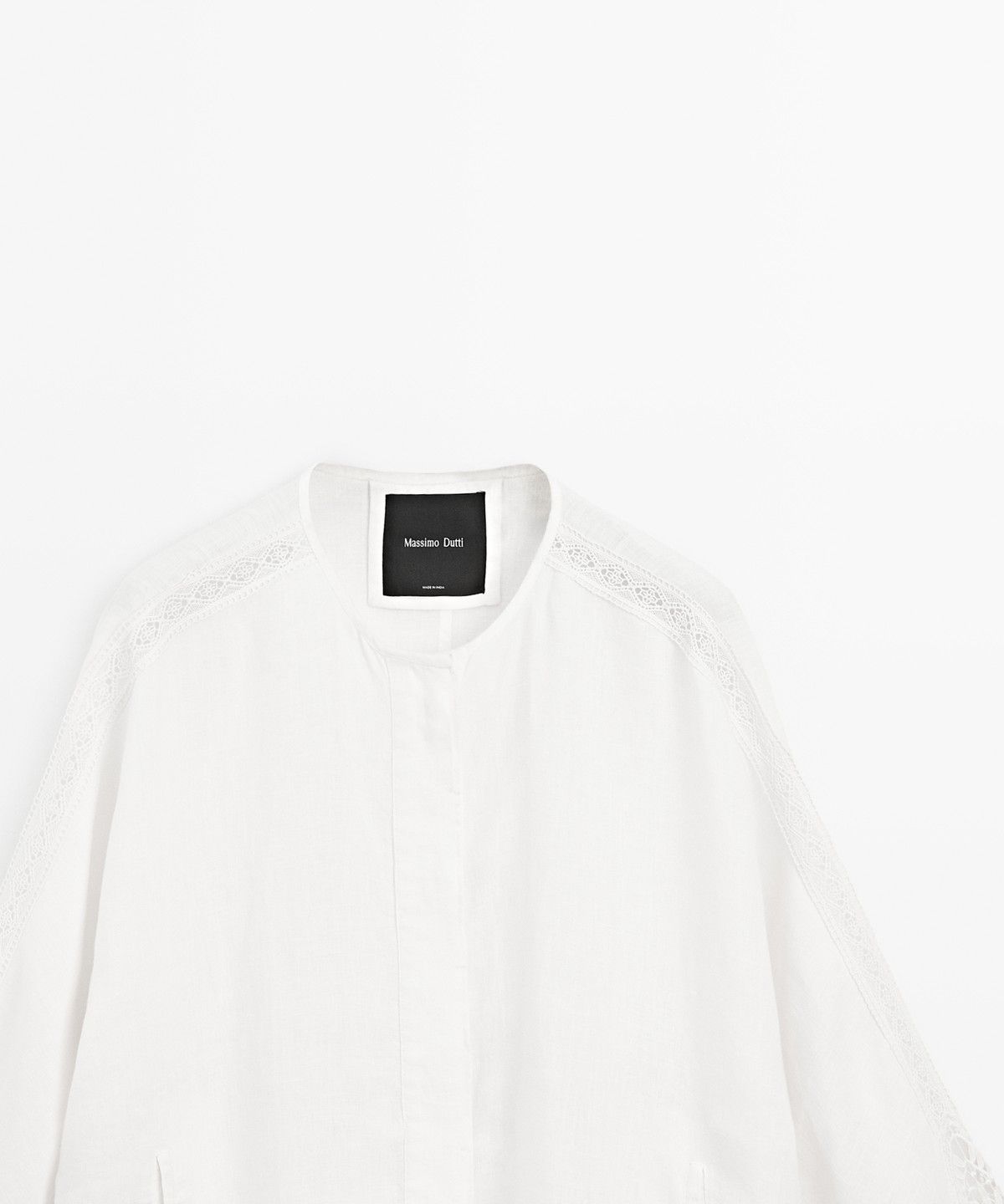 마시모두띠(MASSIMO DUTTI) 자수 디테일 100% 린넨 봄버 자켓