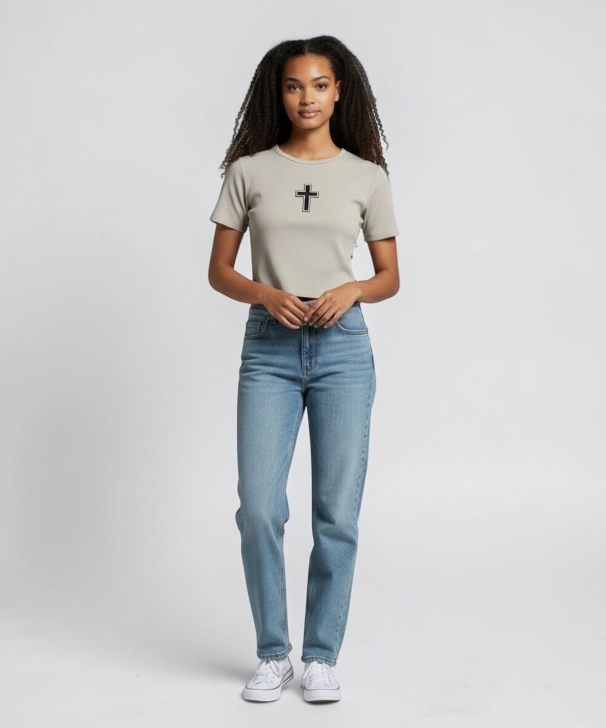 본슬리피(BORN SLIPPY) Gothic Cross Snap Top (Beige)