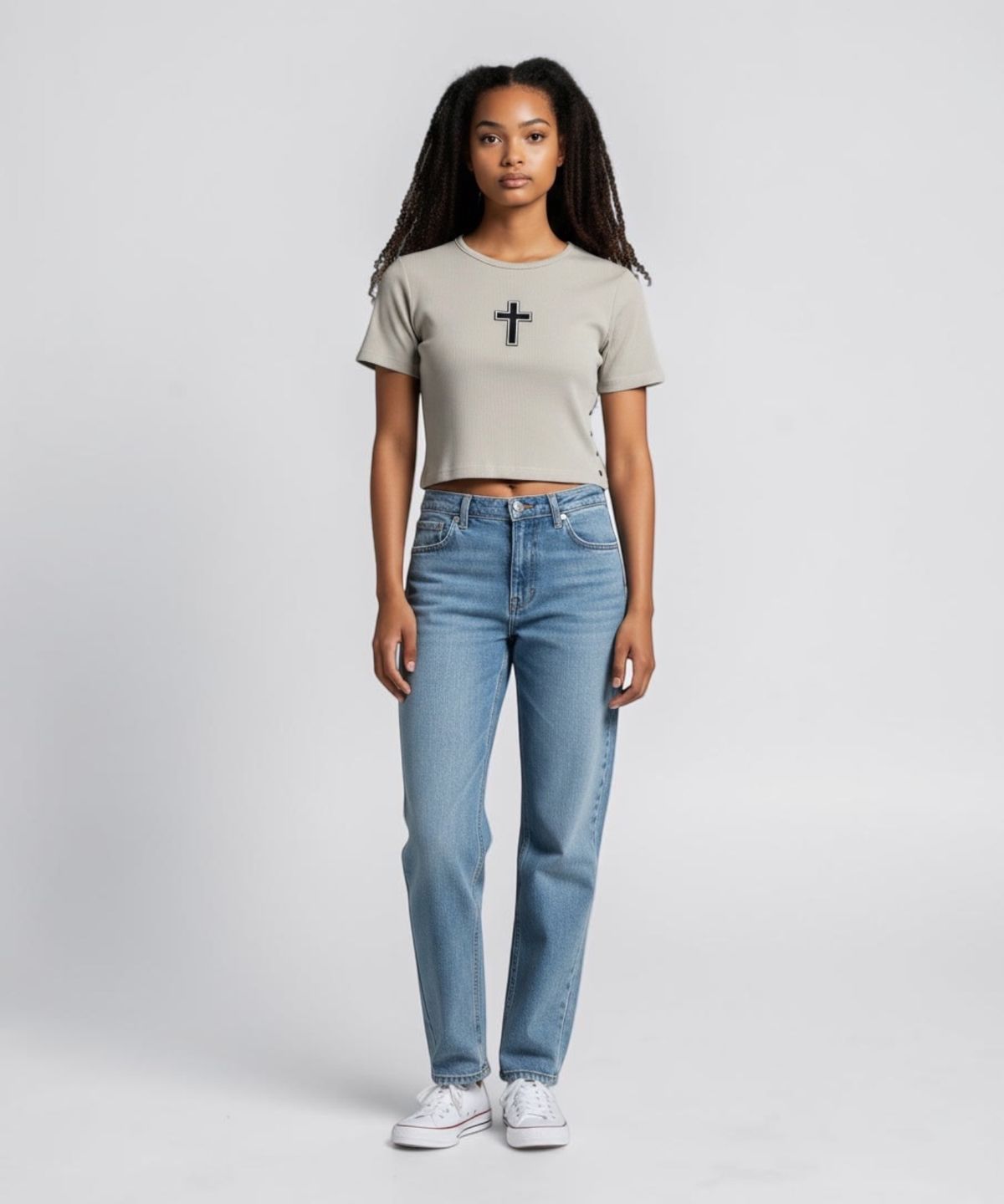 본슬리피(BORN SLIPPY) Gothic Cross Snap Top (Beige)