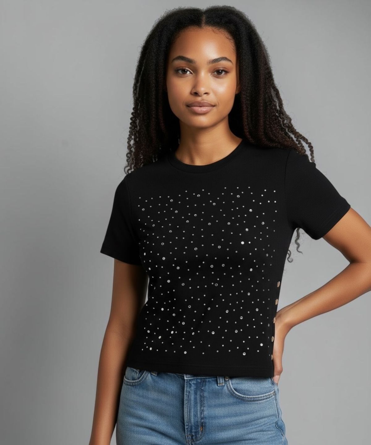 본슬리피(BORN SLIPPY) Galaxy Stud Snap Top (Black)