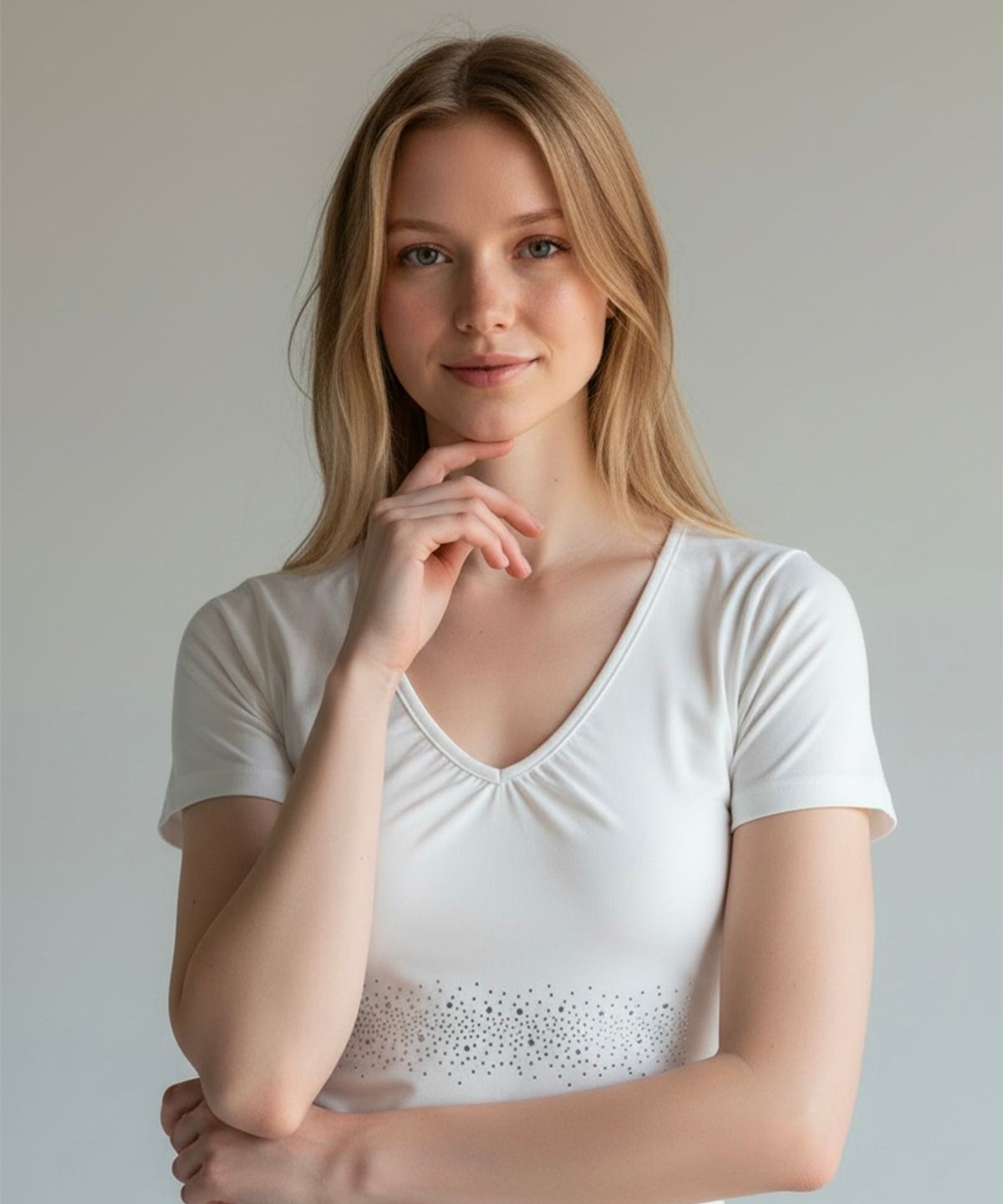 본슬리피(BORN SLIPPY) Crystal Line V Shirring Tee (Ivory)