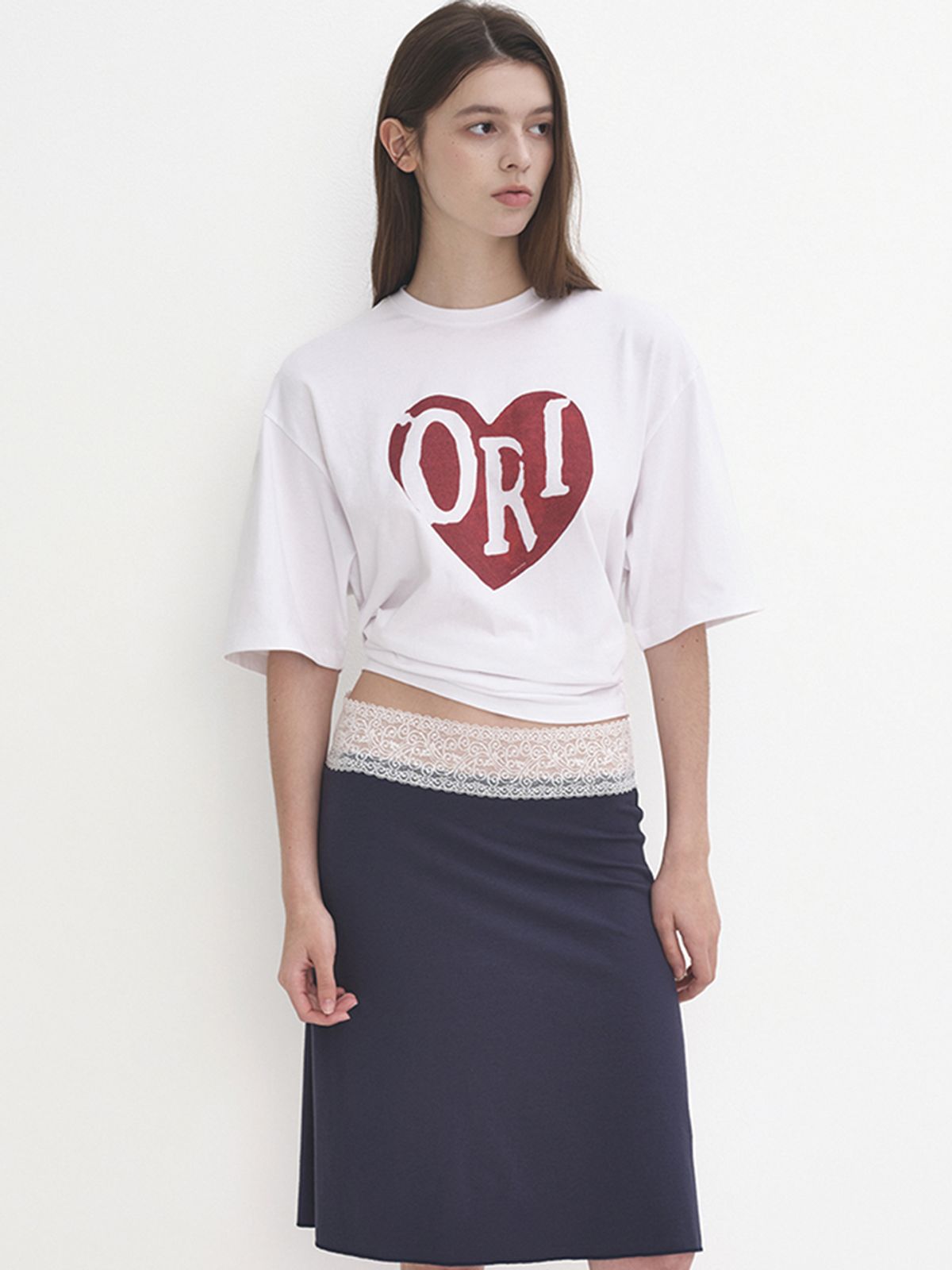 오라이(ORIGHH) 오버핏 빈티지 하트 프린팅 반팔 티셔츠(2size)
