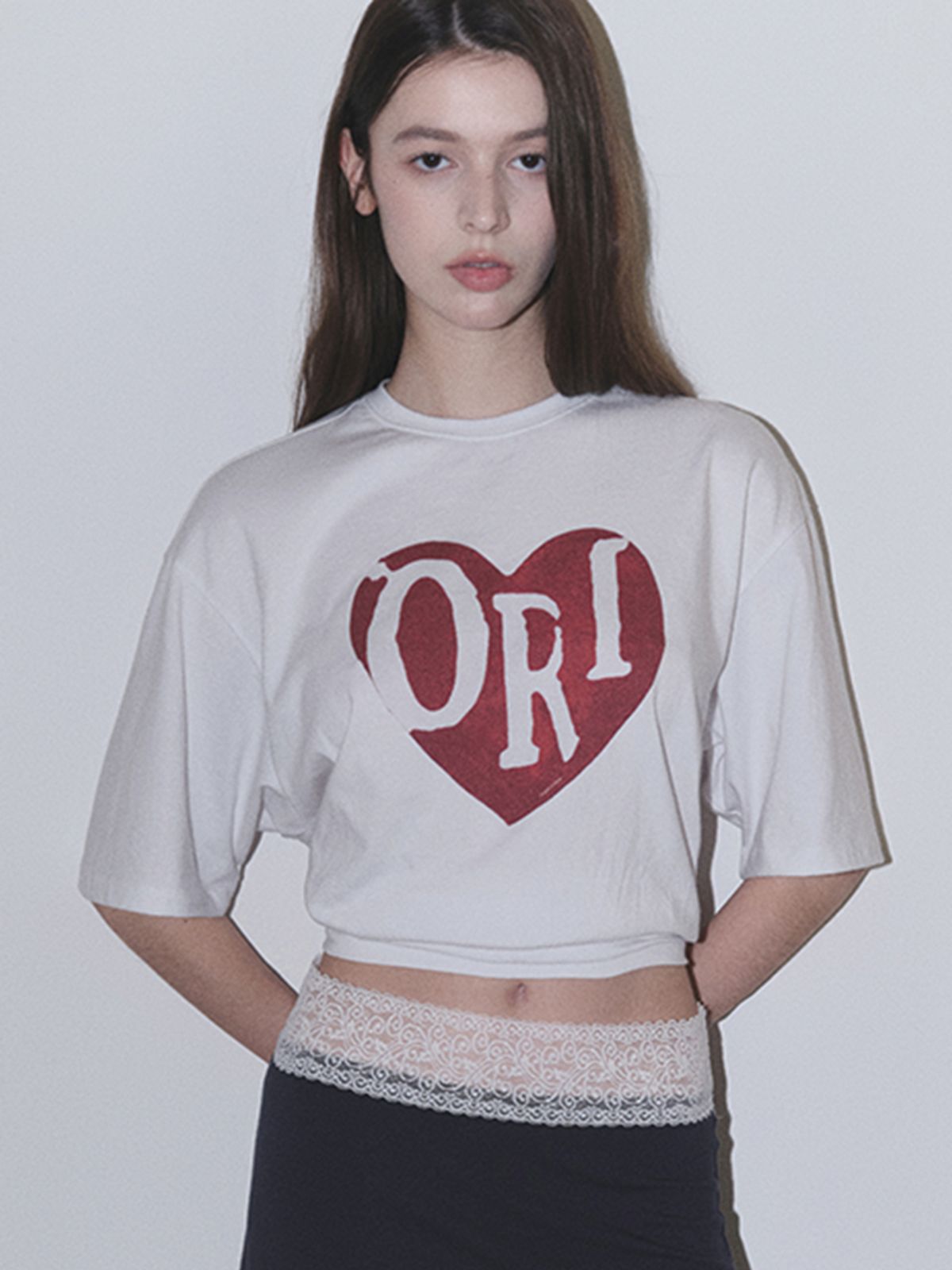 오라이(ORIGHH) 오버핏 빈티지 하트 프린팅 반팔 티셔츠(2size)