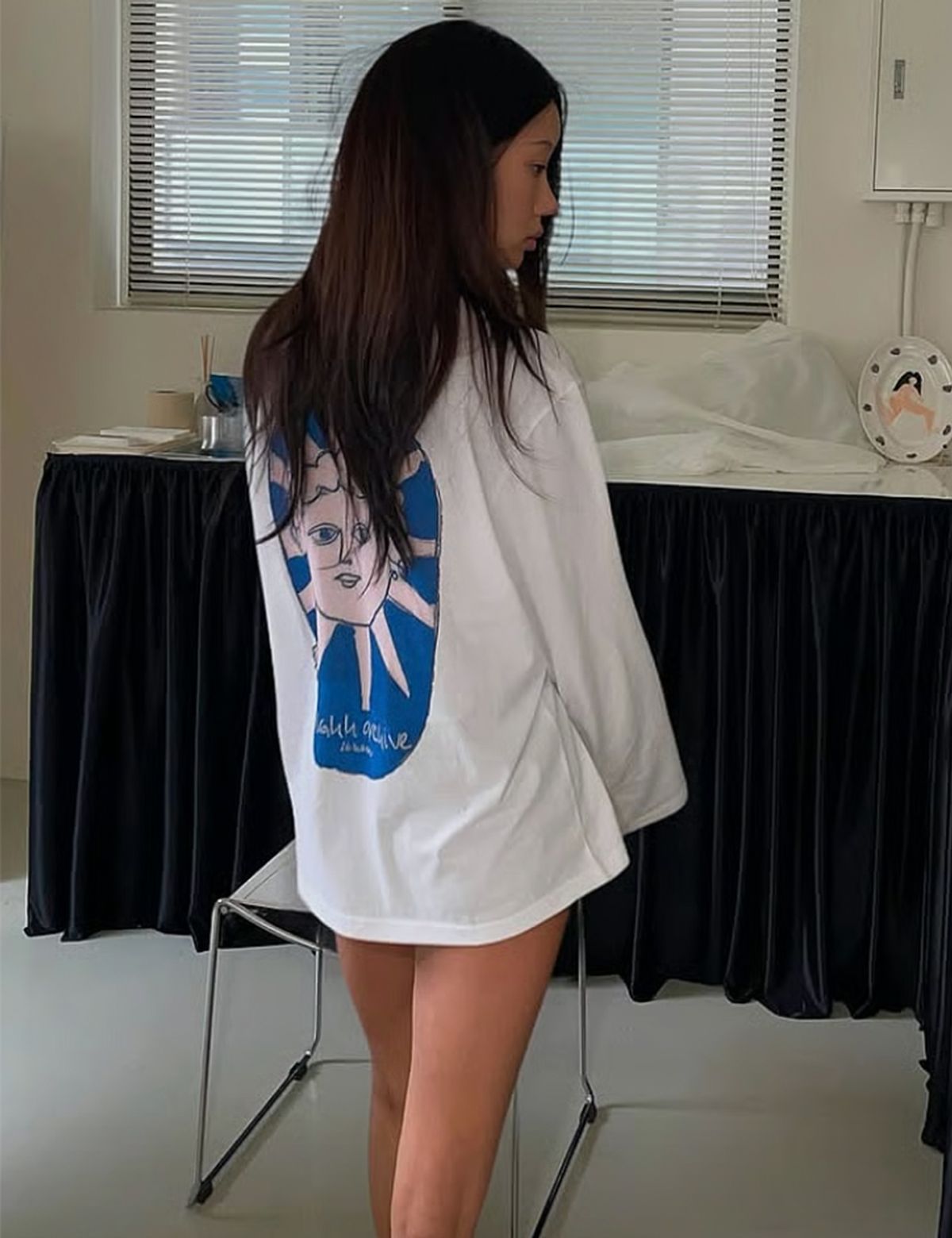 오라이(ORIGHH) 블루 선페이스 그래픽 롱 슬리브(3size)