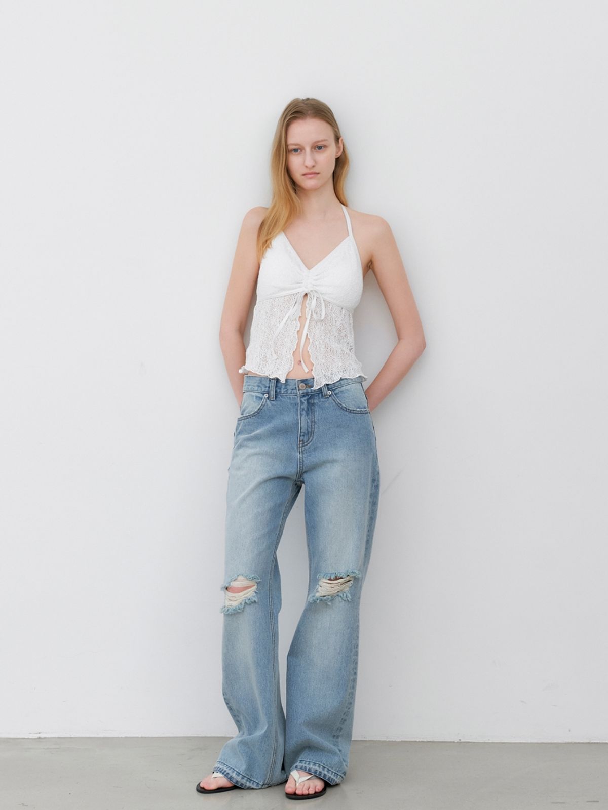 아틀리에 나인(ATELIER NAIN) RUCHED LACE HALTER PADDED SWIM TOP (SW-830)