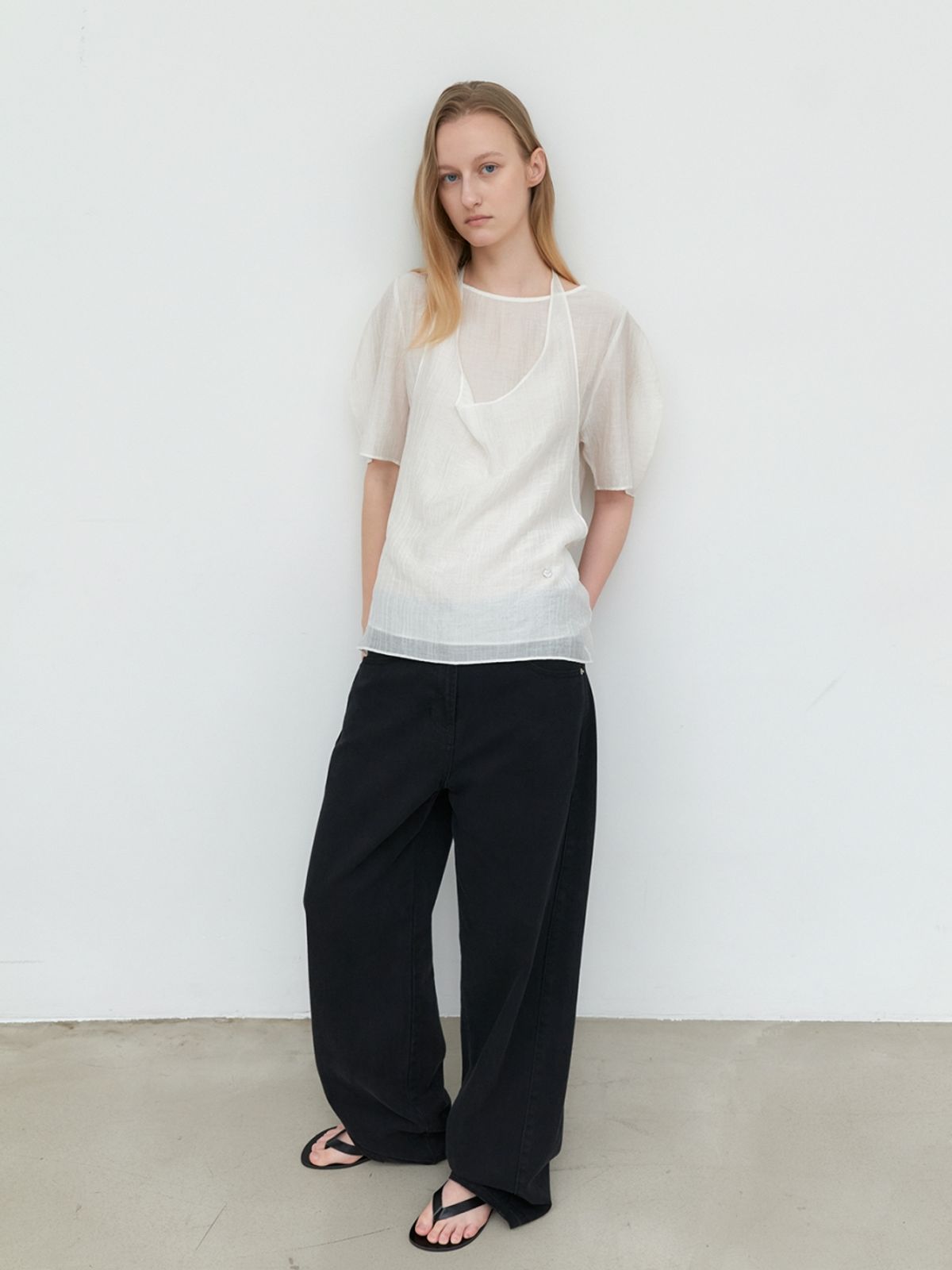 아틀리에 나인(ATELIER NAIN) SHEER HALTER NECK TOP SET S (BL-4449)