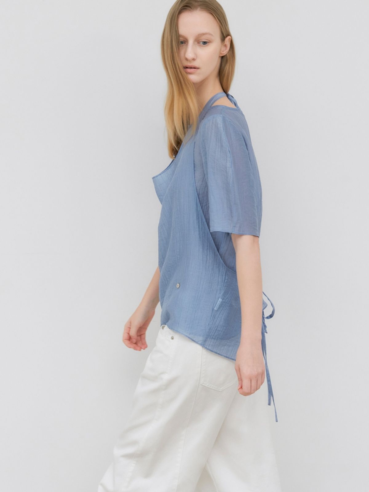 아틀리에 나인(ATELIER NAIN) SHEER HALTER NECK TOP SET S (BL-4449)