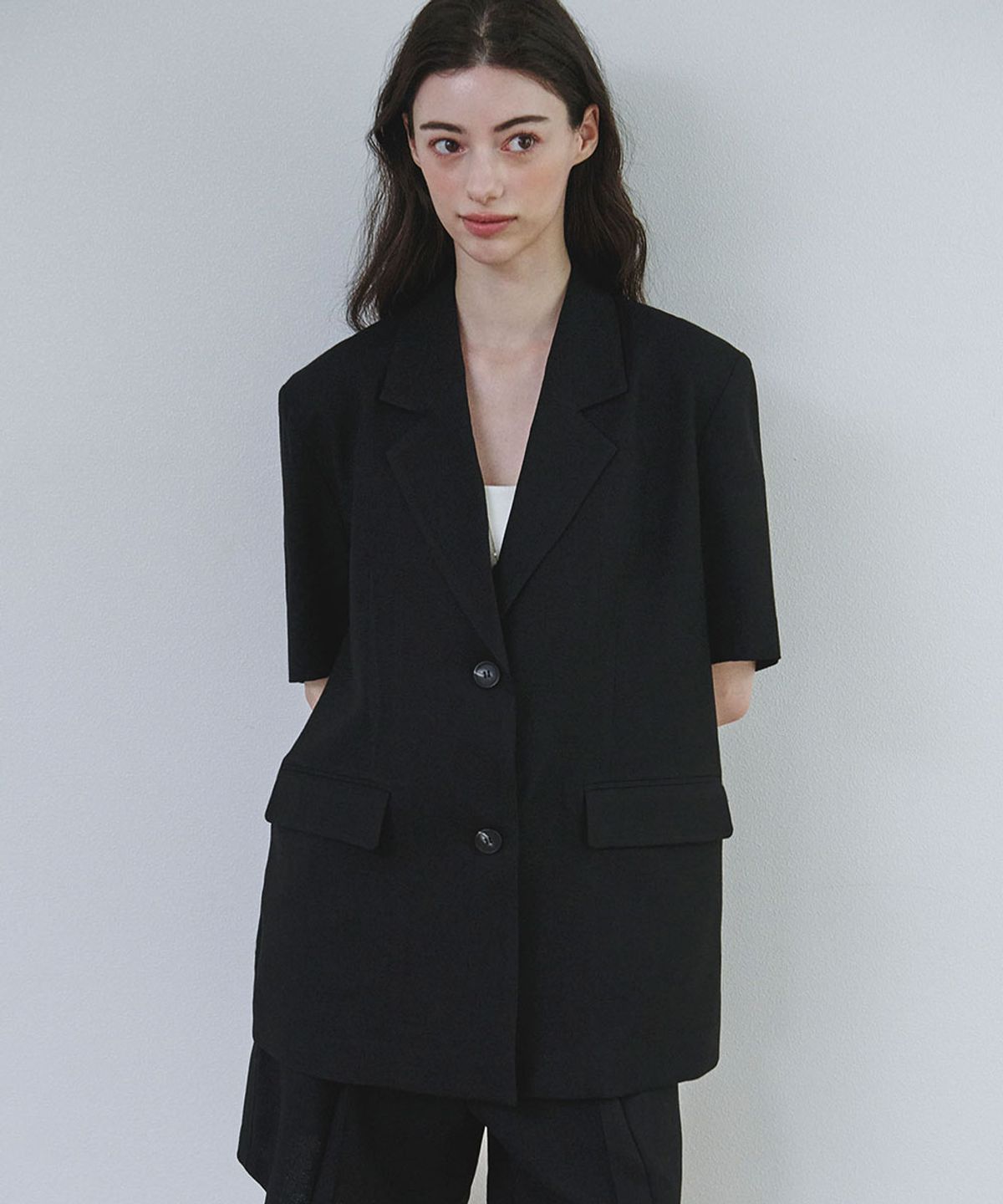 마롭(MALOUPE) 6611 린넨 세미 오버핏 반팔 자켓 (블랙)