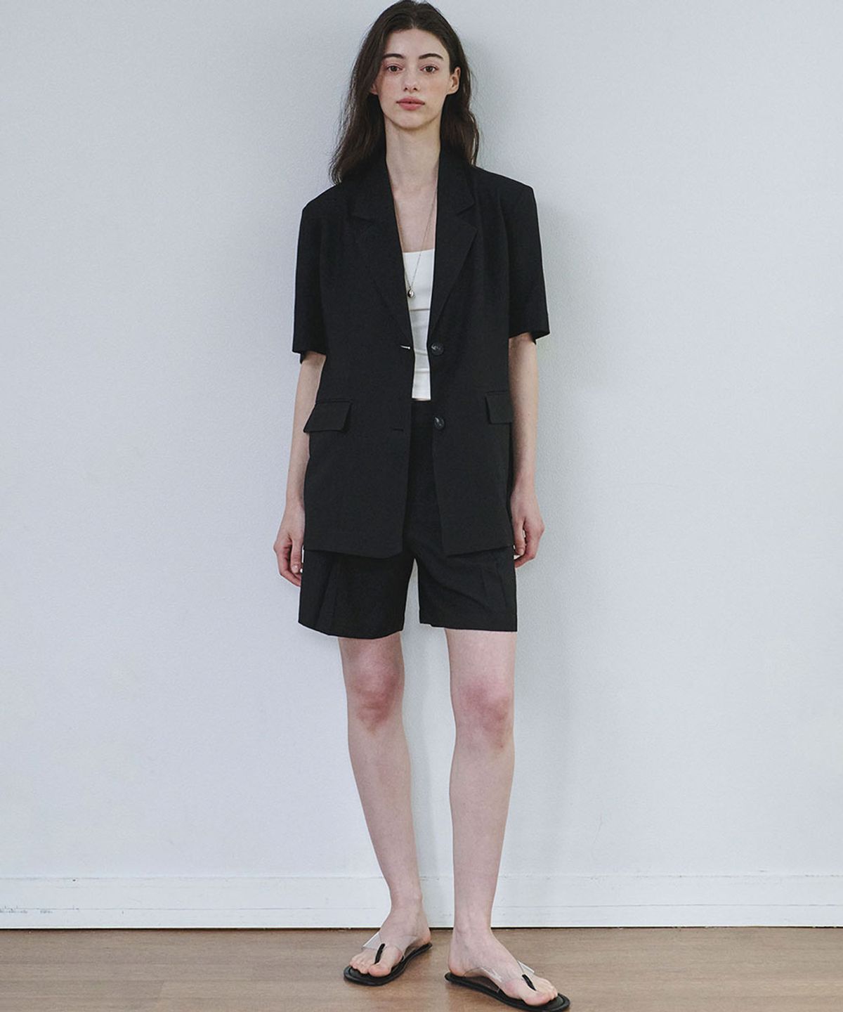 마롭(MALOUPE) 6611 린넨 세미 오버핏 반팔 자켓 (블랙)