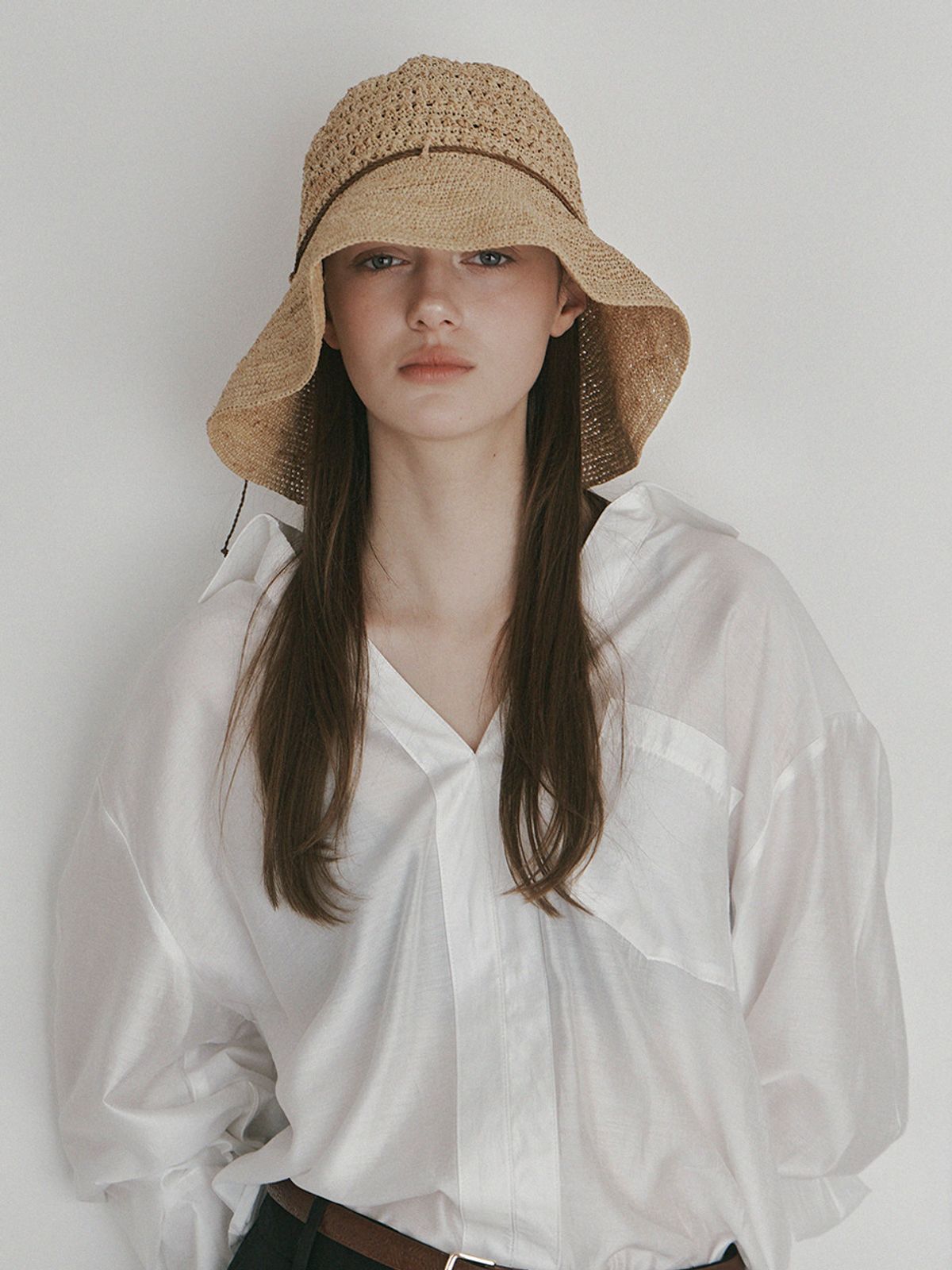 메르헨(MERCHEN) Tied raffia bucket hat