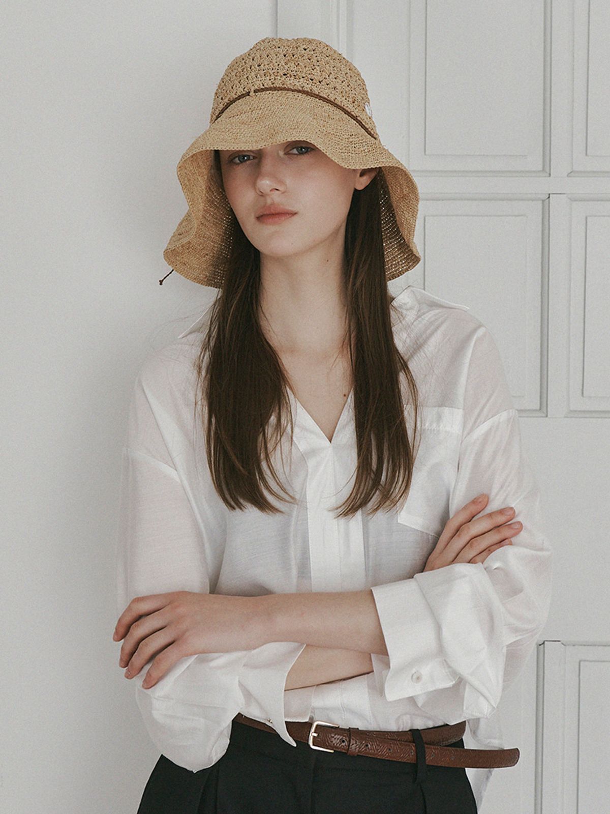 메르헨(MERCHEN) Tied raffia bucket hat