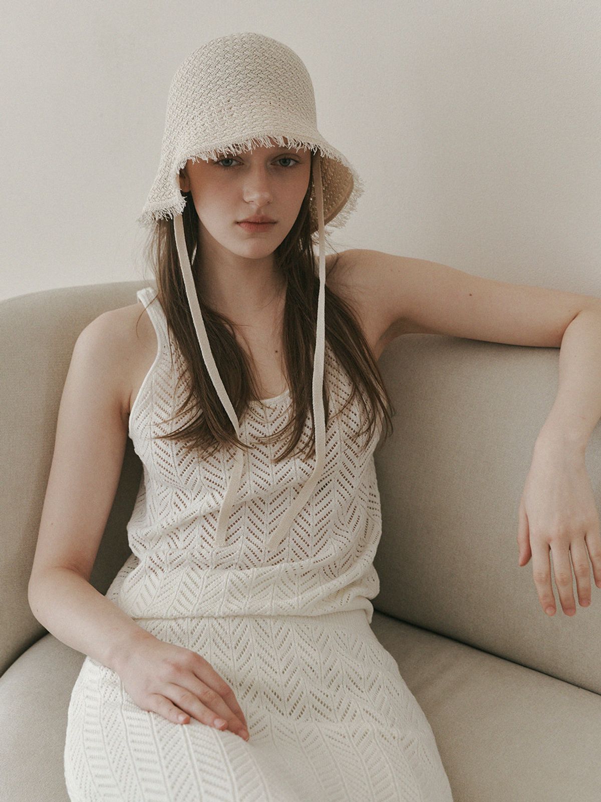메르헨(MERCHEN) Fringe strap bucket hat_3color