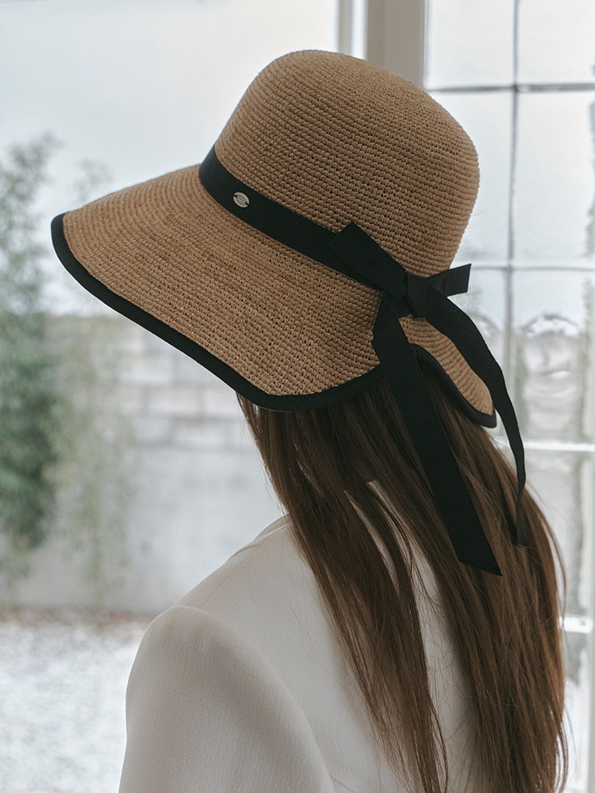 메르헨(MERCHEN) Black ribbon raffia floppy hat