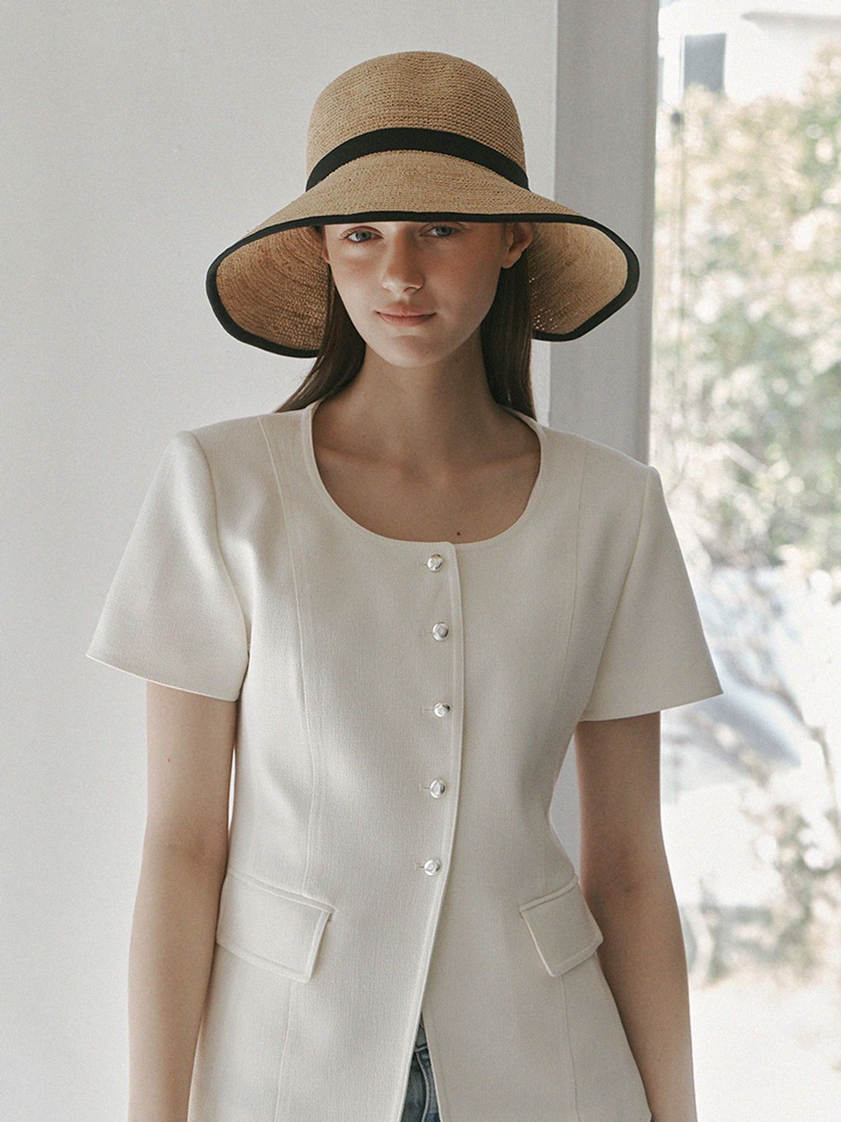 메르헨(MERCHEN) Black ribbon raffia floppy hat