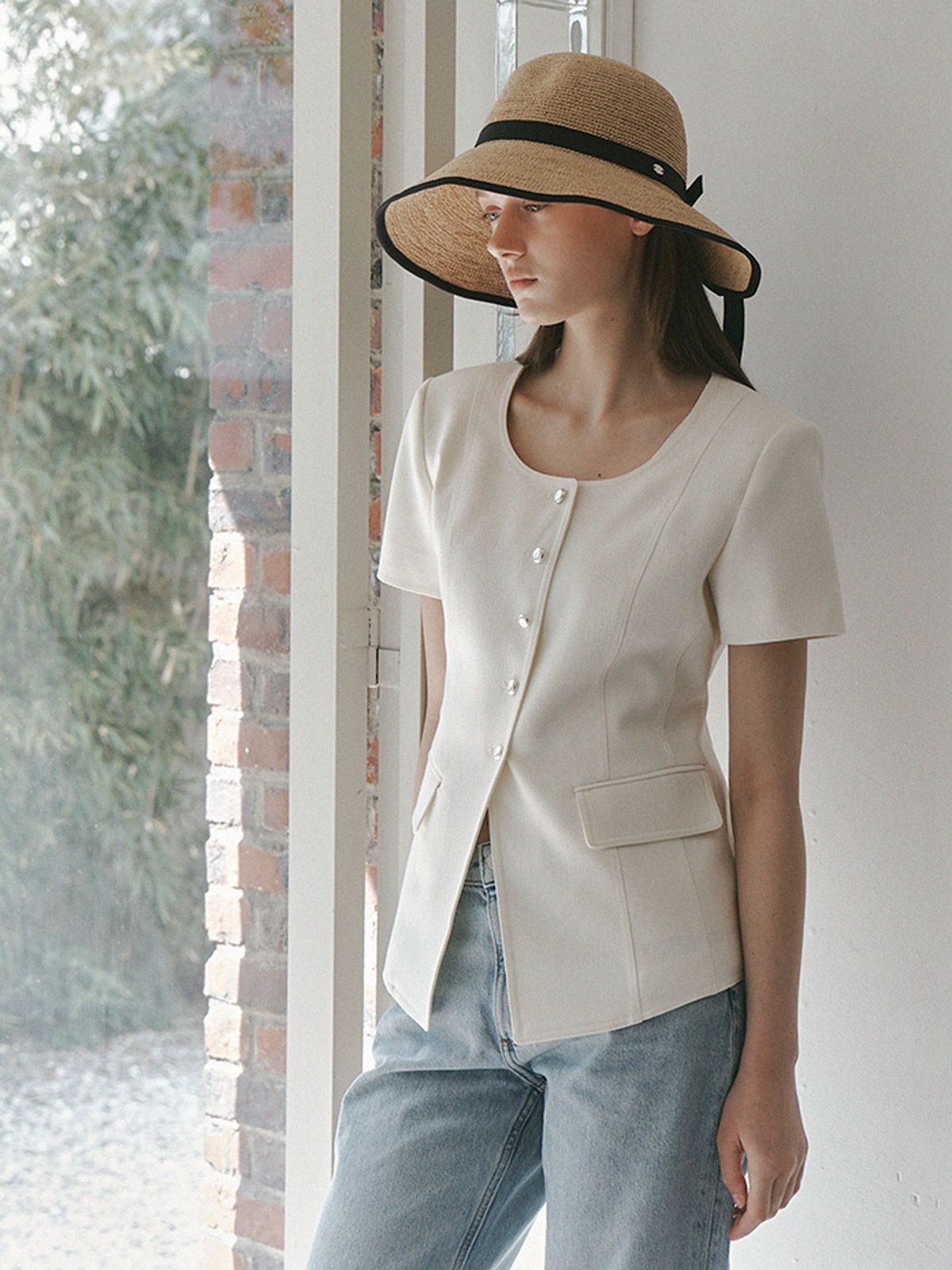 메르헨(MERCHEN) Black ribbon raffia floppy hat