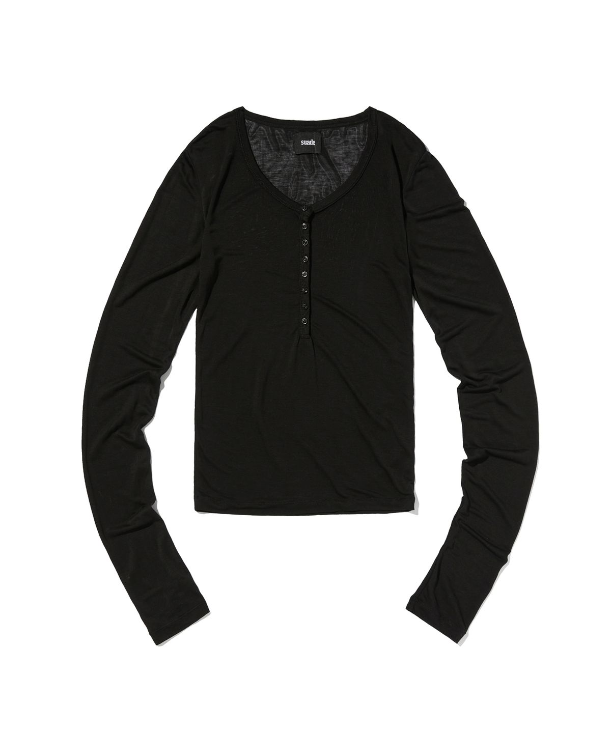 스웨이드(SUADE) SHEER SLIM HENLEY NECK [BLACK]