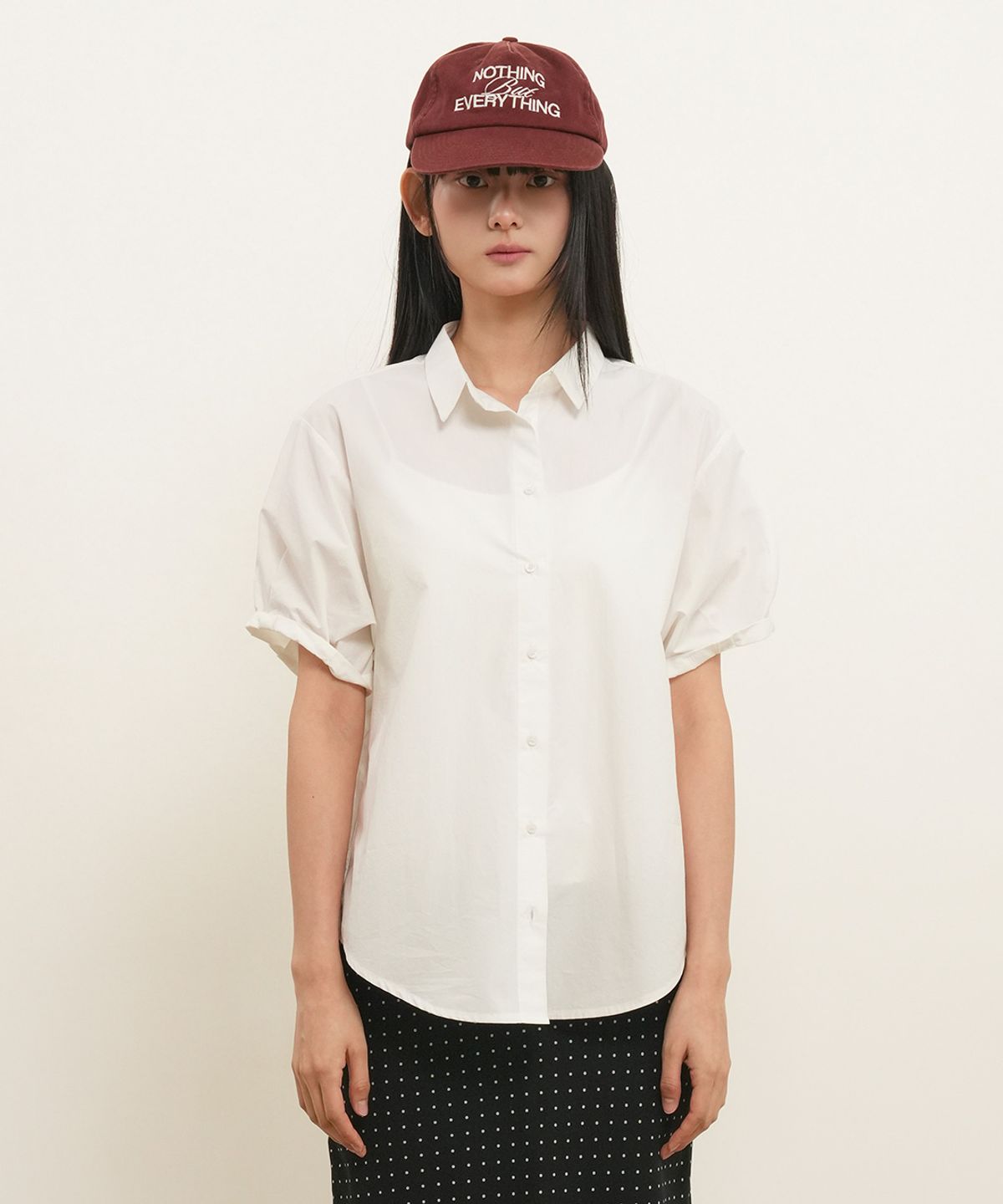 제너럴아이디어(GENERALIDEA) 루즈핏 폴디드 슬리브 코튼 셔츠 [WHITE] / GF2LSH520