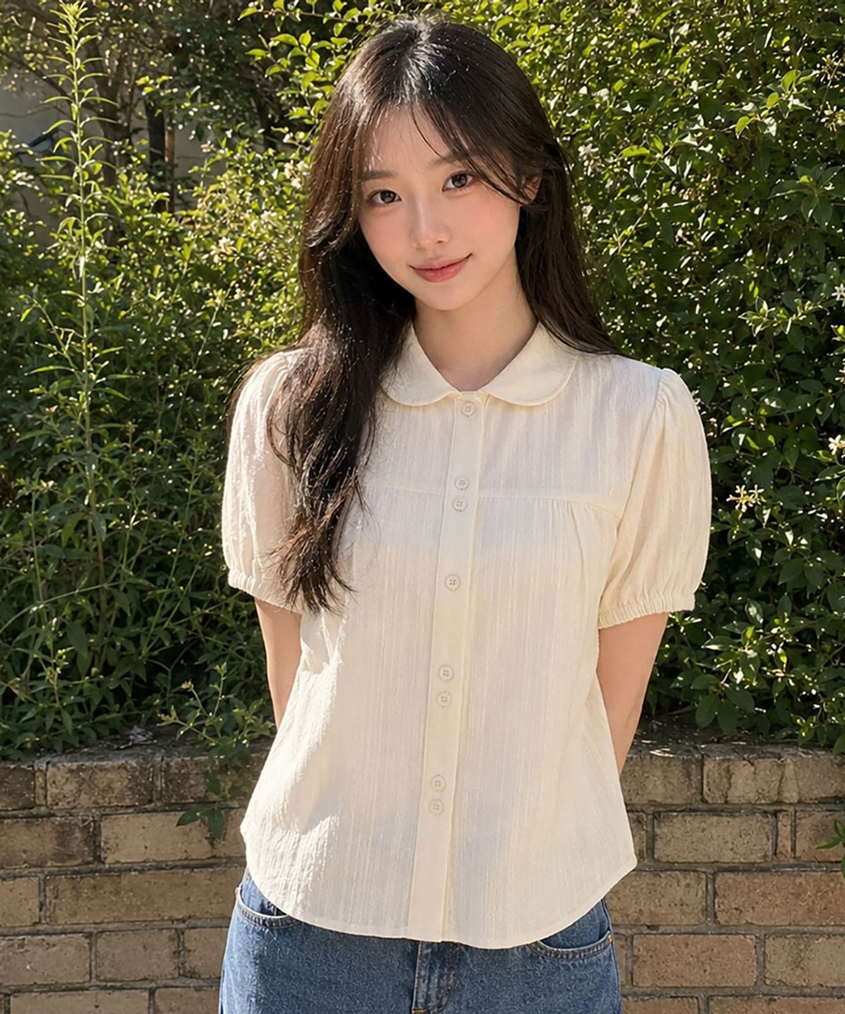 제너럴아이디어(GENERALIDEA) 라운드 카라 퍼프 블라우스 [CREAM] / GF2LSH521
