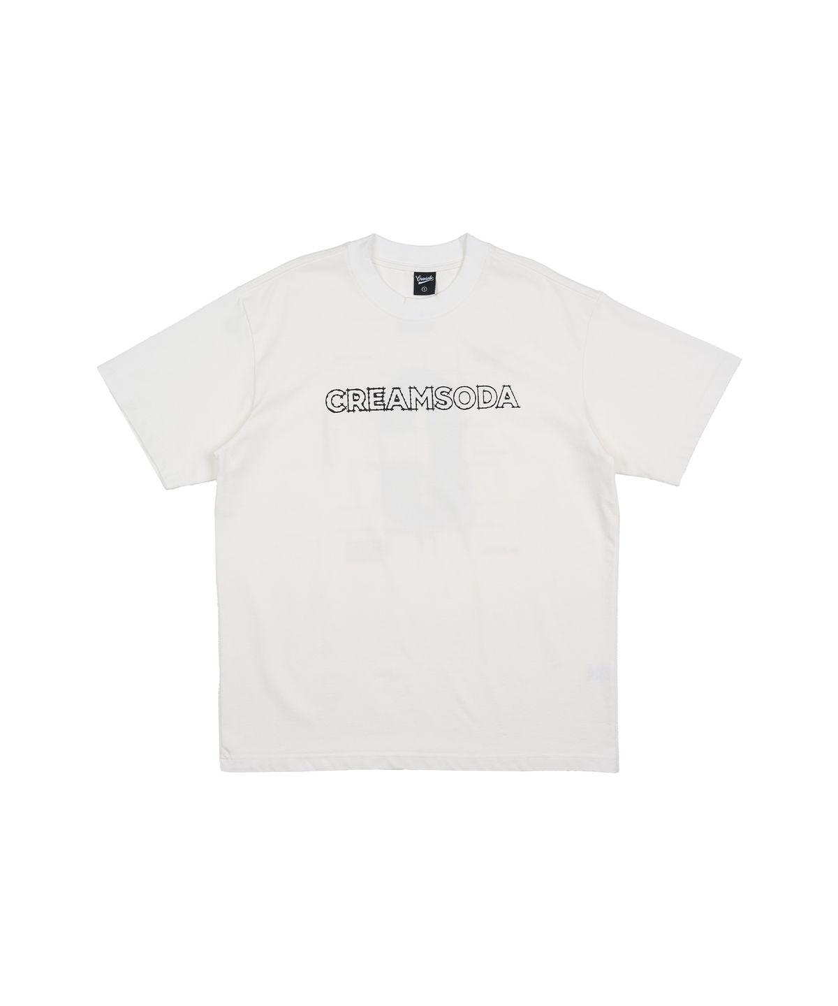 크림소다랩(CREAM SODA LAB) 그라운드 플랜 로고 스퀘어 와펜 반팔 티셔츠 아이보리