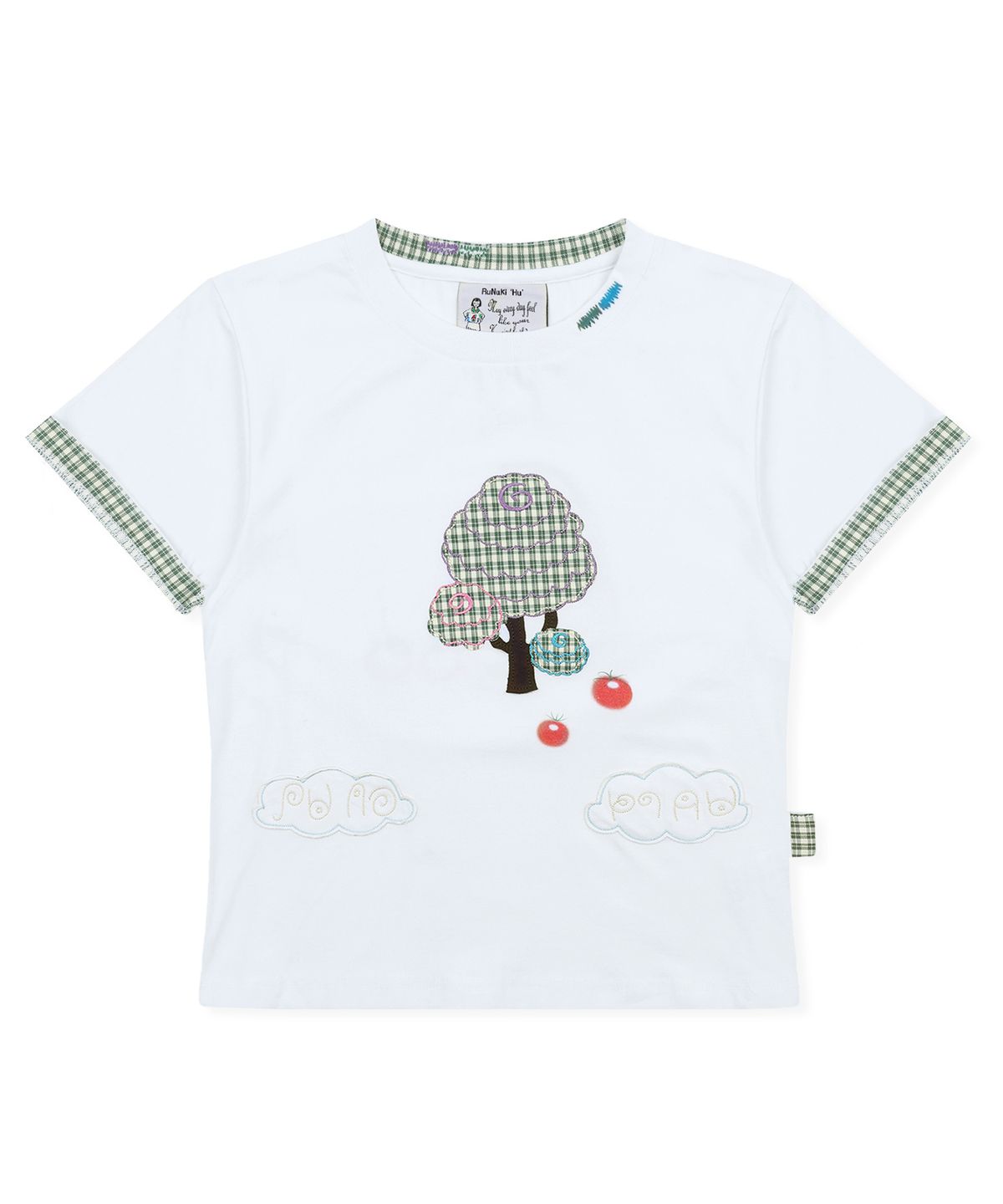 루나키후(RuNaKi'Hu') WXT099 쿠모 도마도 체크 아플리케 티셔츠 (WHITE)