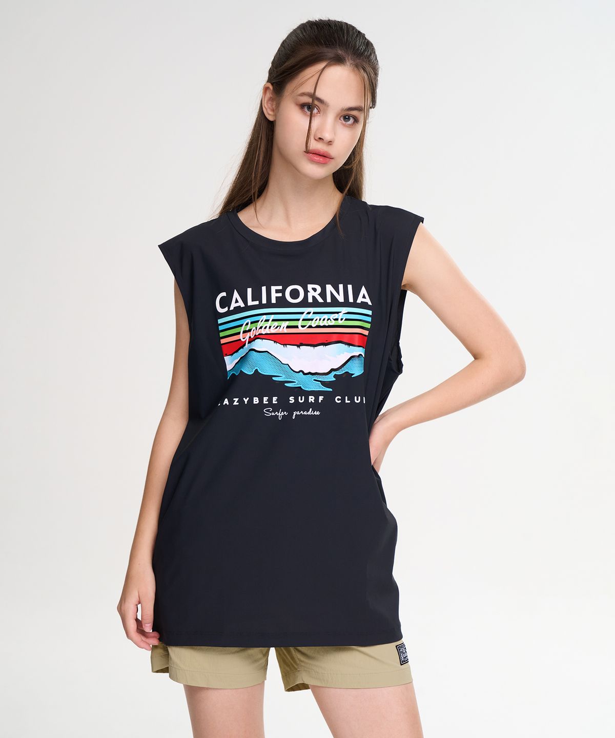 레이지비(LAZYBEE) [SET] 에어라이트 루즈핏 나시 래쉬가드 + 수영복 반바지 세트 M (2컬러)