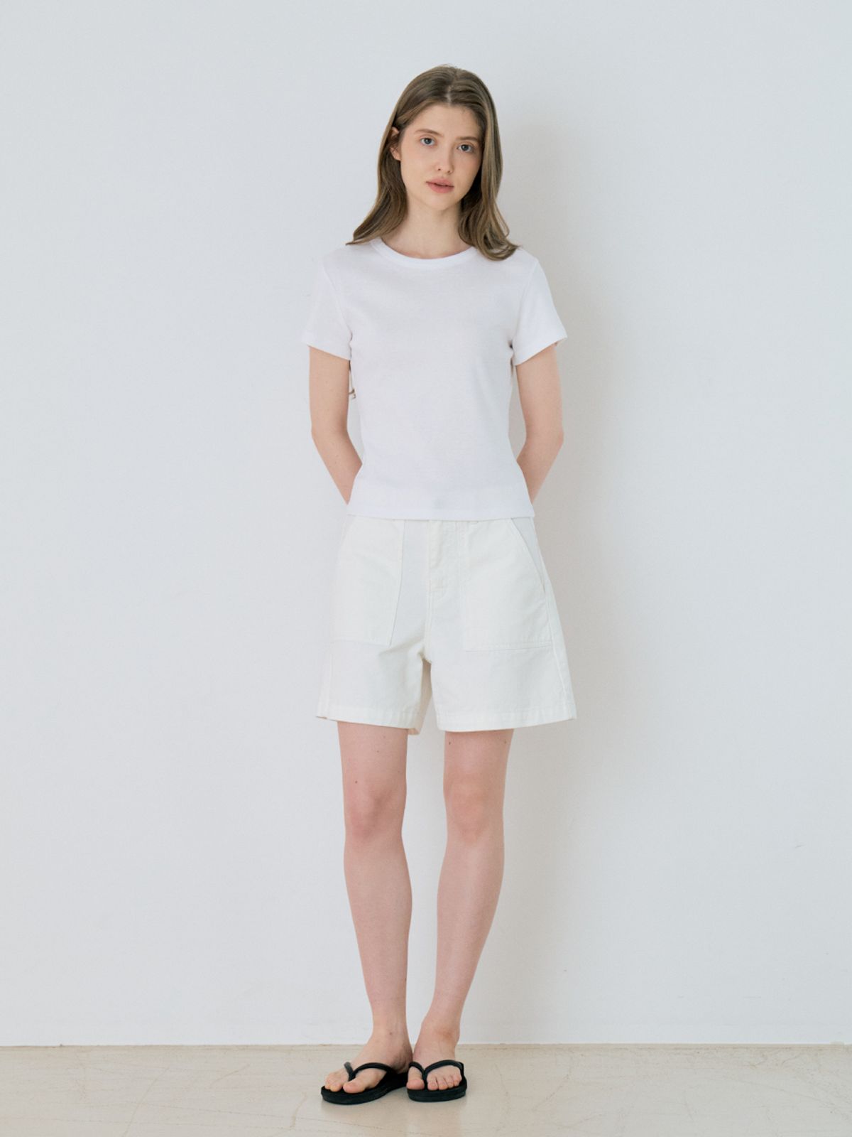 르세지엠(LESEIZEME) Basic Cotton Work Half Pants - Ivory