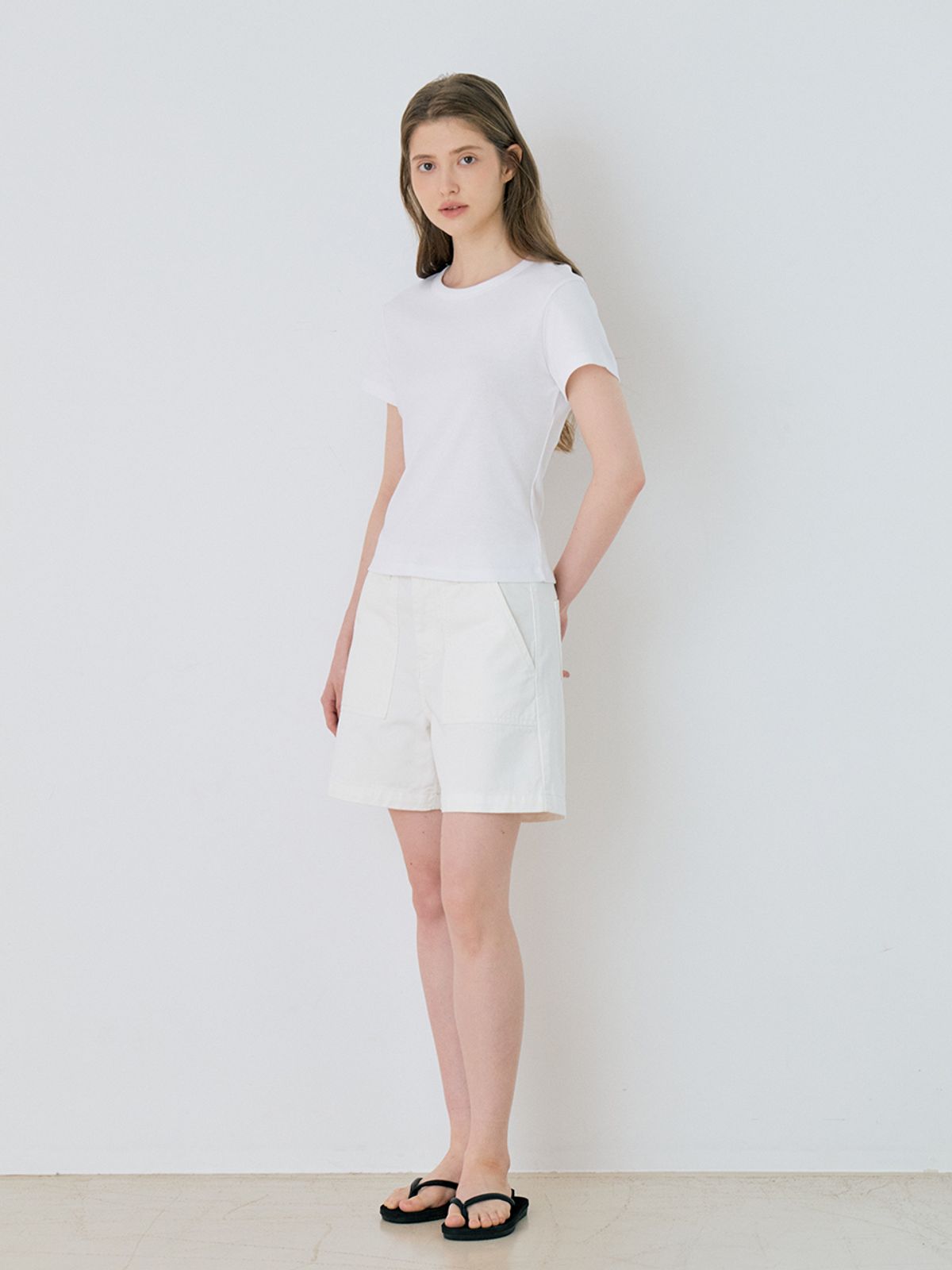 르세지엠(LESEIZEME) Basic Cotton Work Half Pants - Ivory