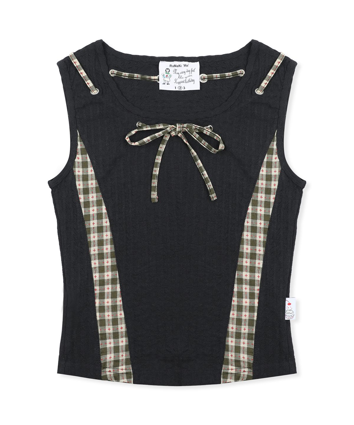 루나키후(RuNaKi'Hu') WXT083 무스비 체크 배색 슬리브리스 (BLACK)