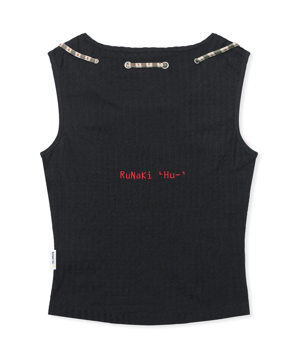 루나키후(RuNaKi'Hu') WXT083 무스비 체크 배색 슬리브리스 (BLACK)