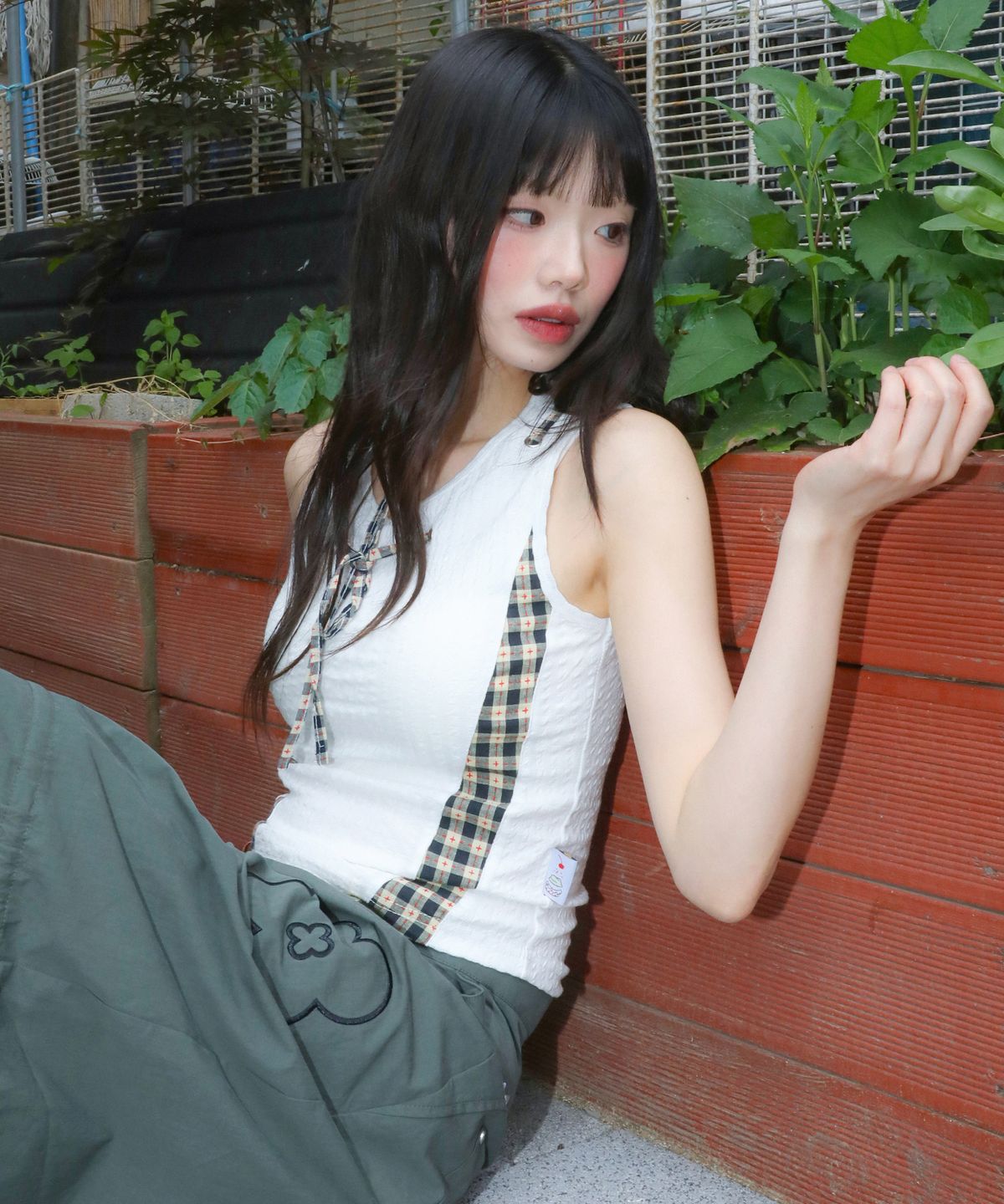 루나키후(RuNaKi'Hu') WXT083 무스비 체크 배색 슬리브리스 (WHITE)