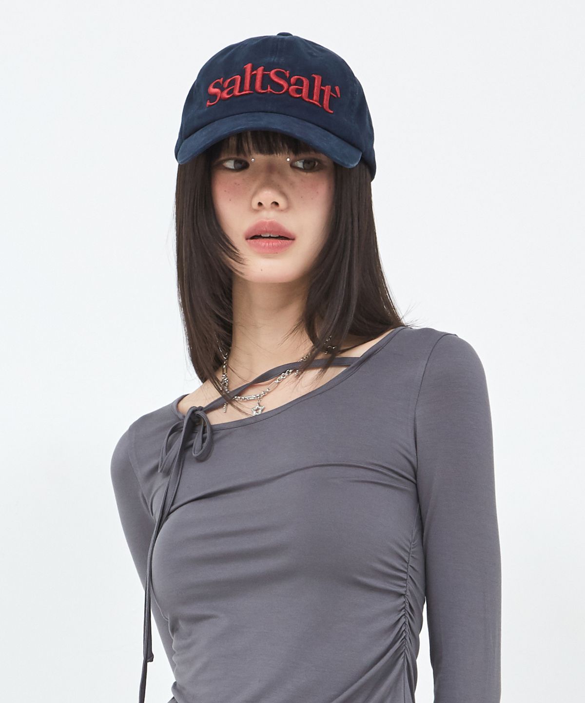 세컨드솔트(SECONDSALT) 더블솔트 로고 볼캡 (네이비)