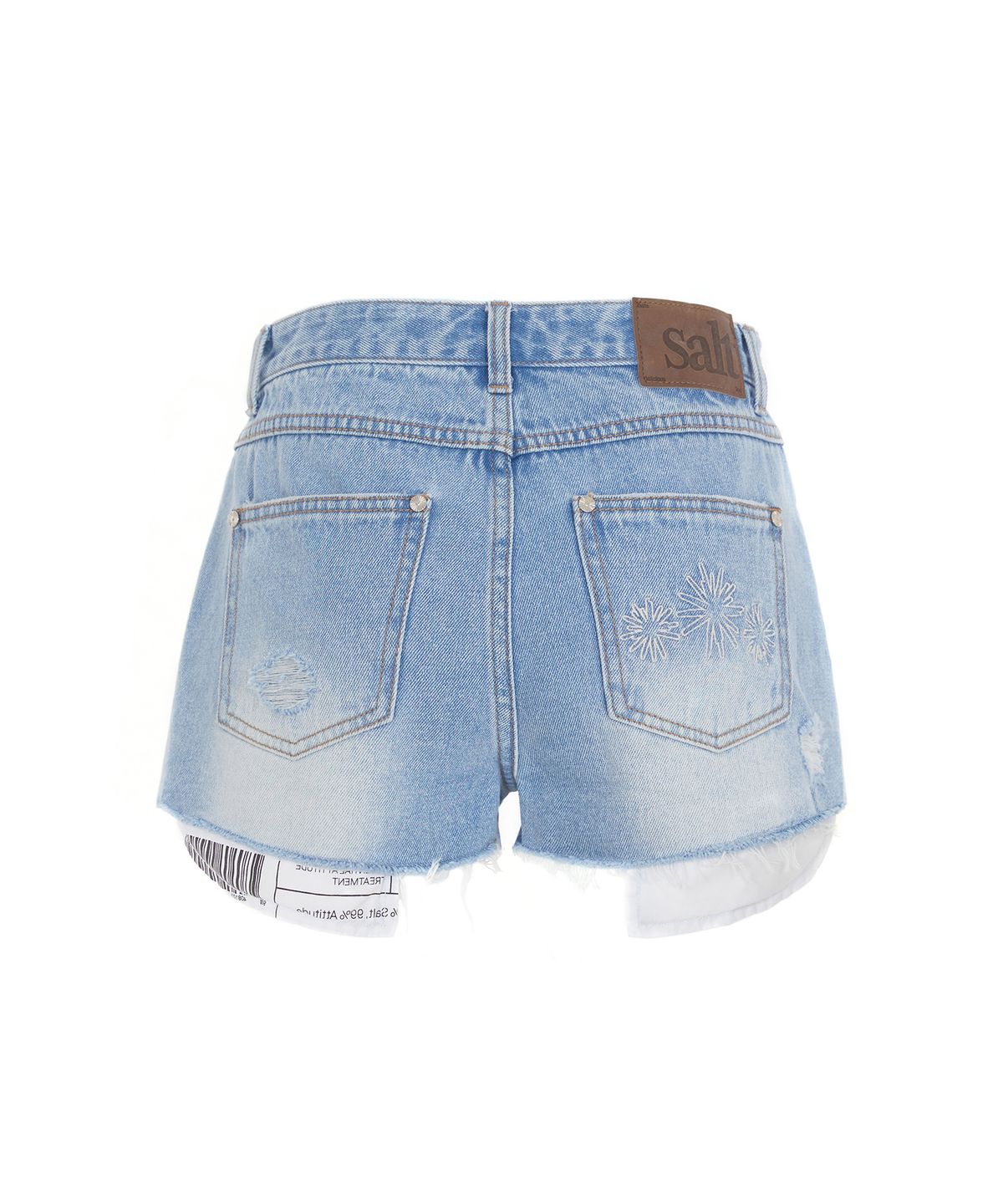 세컨드솔트(SECONDSALT) 레이어드 데미지 워시드 데님 쇼츠 (라이트블루)