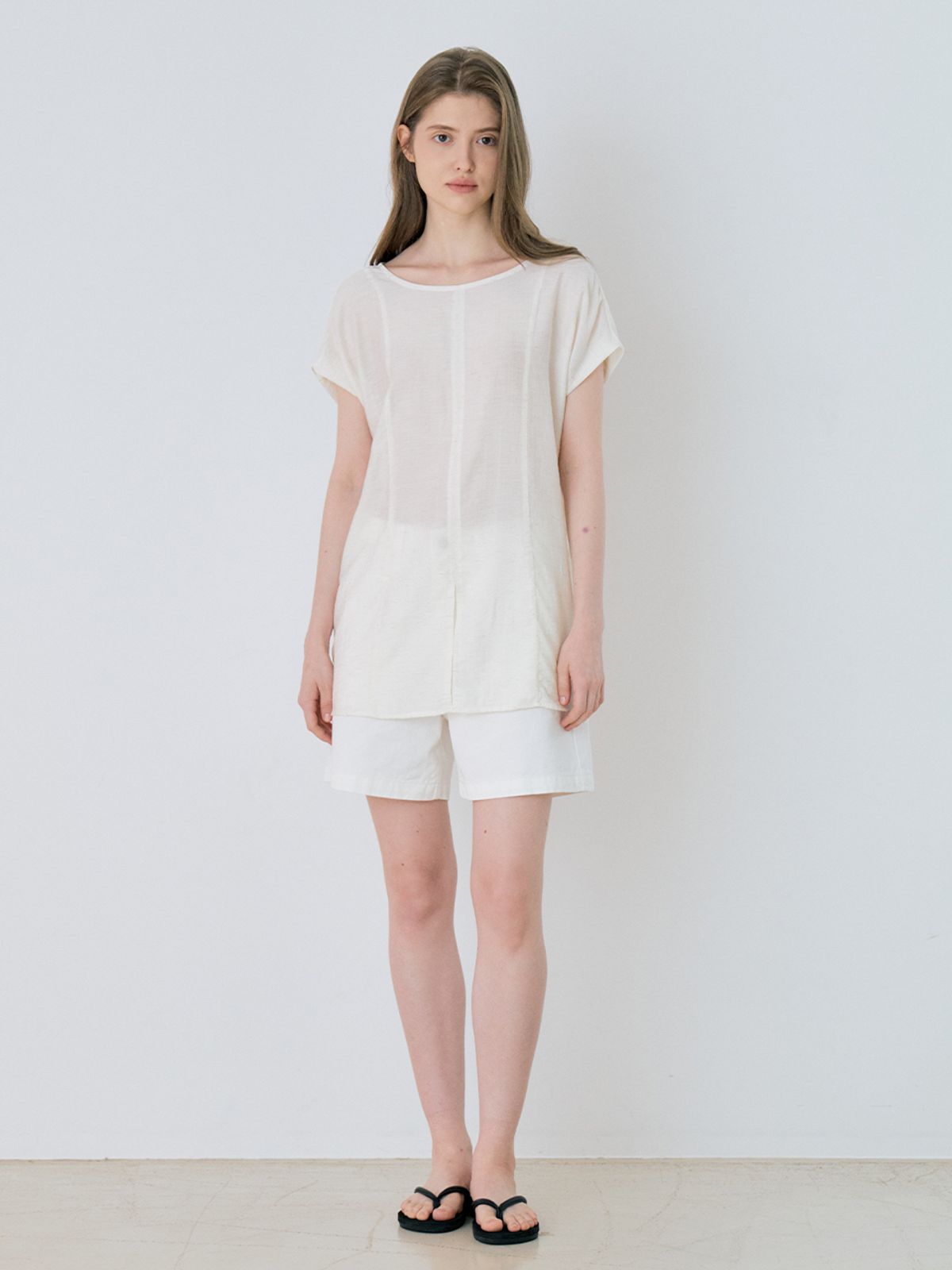 르세지엠(LESEIZEME) [SET-UP] Linen Wrap Half Sleeve Blouse - Cream