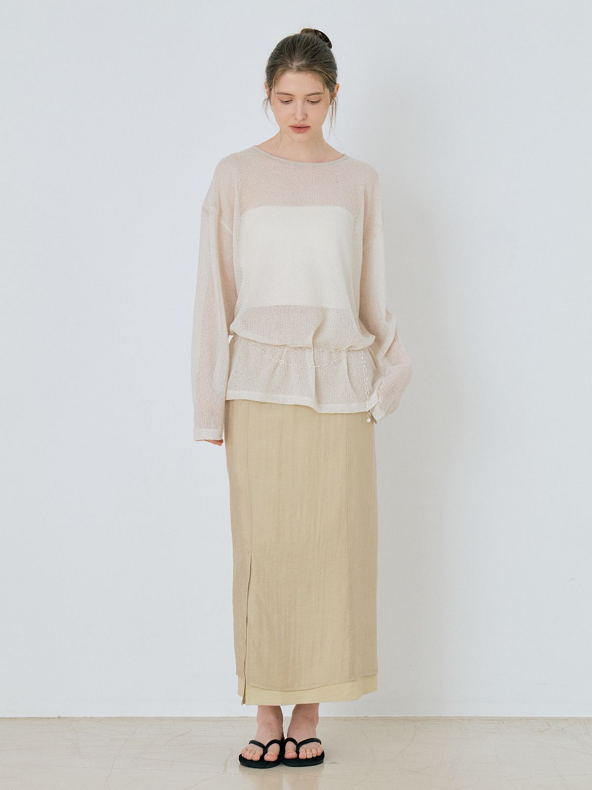 르세지엠(LESEIZEME) Basic Linen Sheer Knit - Beige