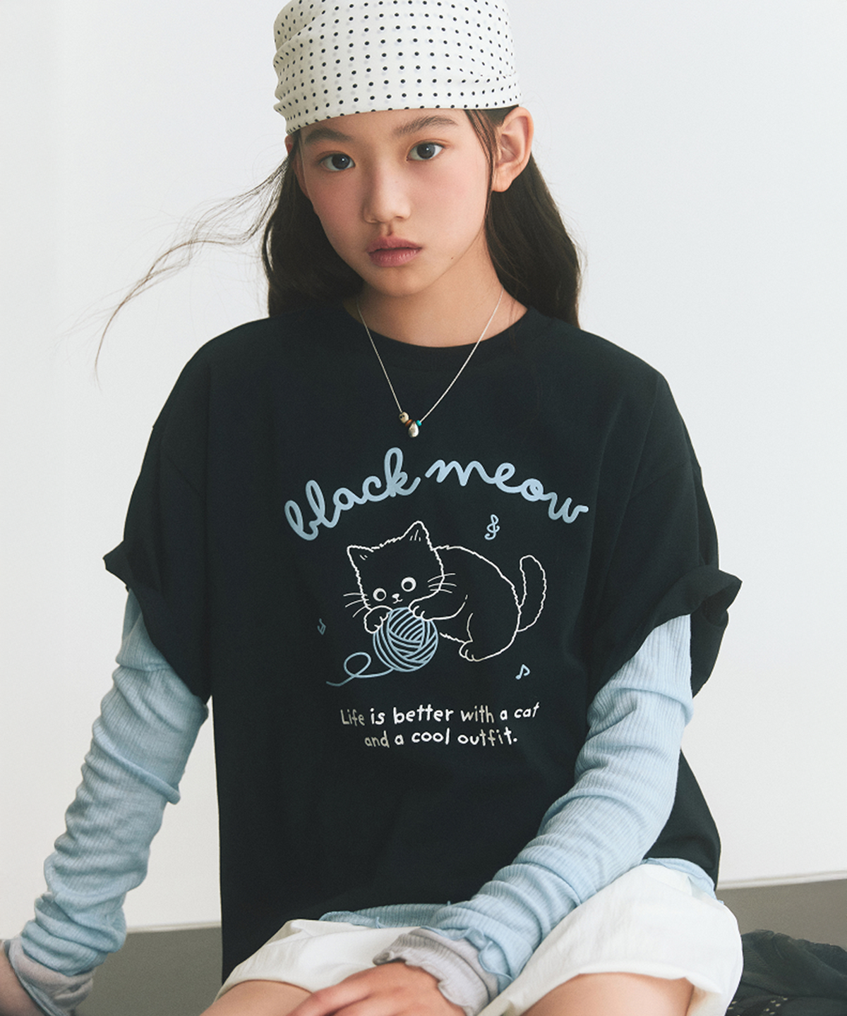 스파오 키즈(SPAO KIDS) [키즈][COOL] 여아 고양이 루즈핏 반팔티_SPRPG37KG5