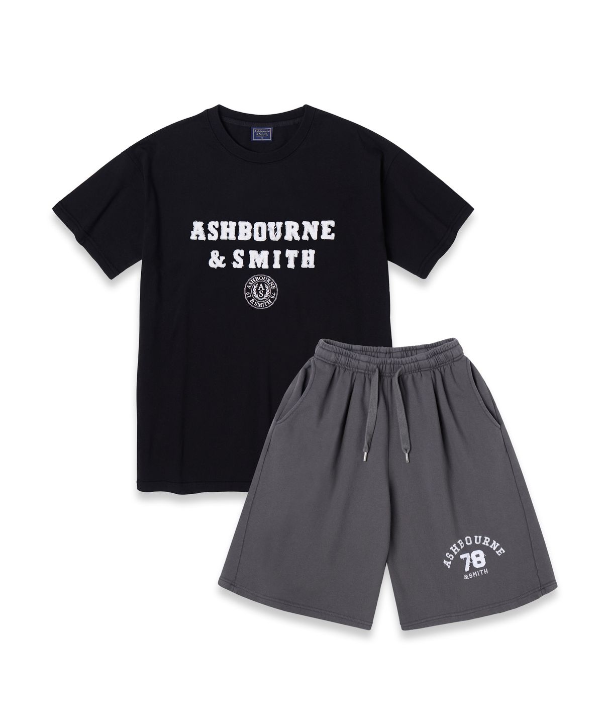 애쉬본&스미스(ASHBOURNE & SMITH) [MEN][SET] EMBROIDER 반팔티셔츠 스웻 와이드 팬츠 셋업