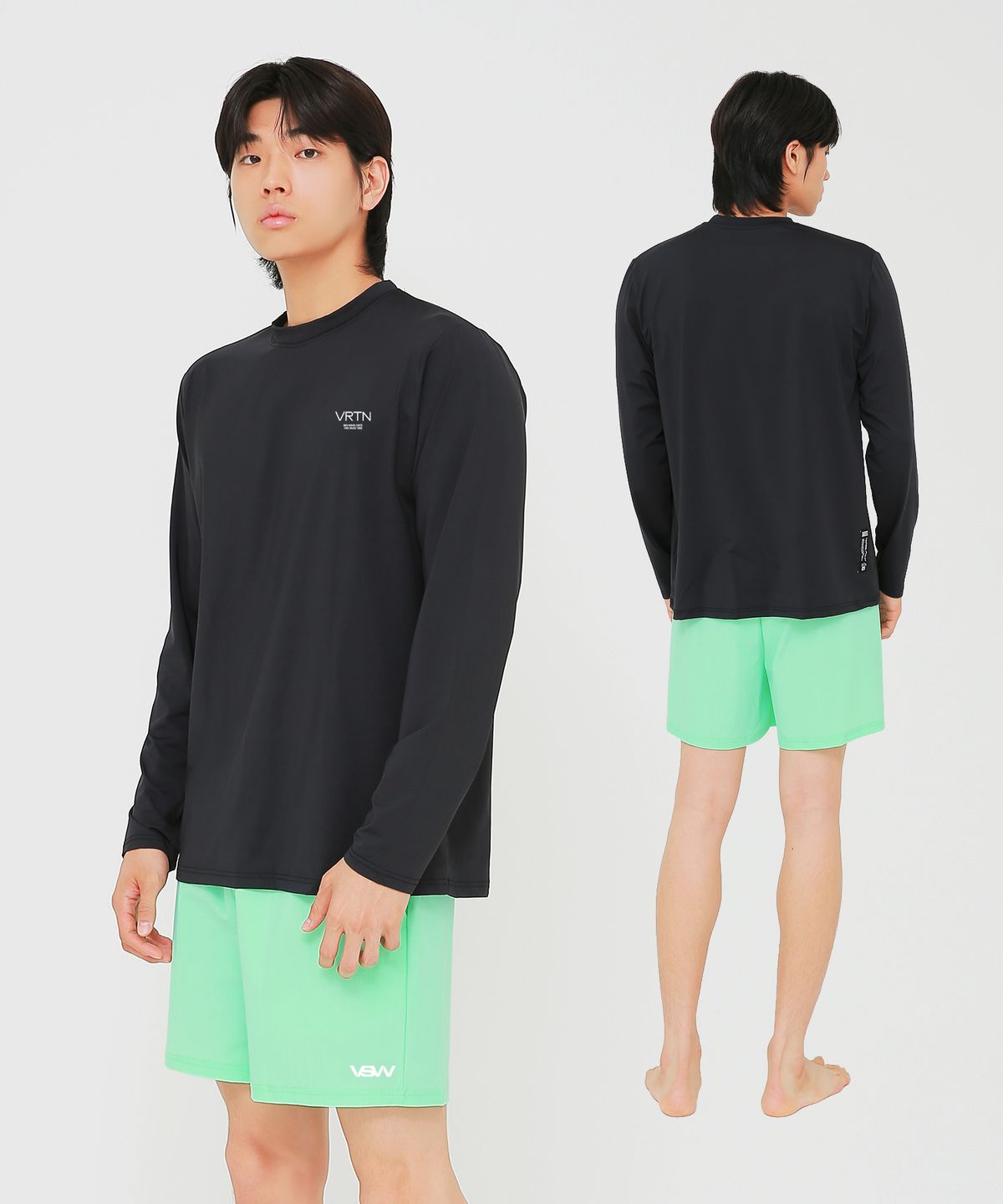 베르톤(VERTONE) [SET]VRTN 루즈핏 래쉬가드 블랙 &4부스윔팬츠 민트