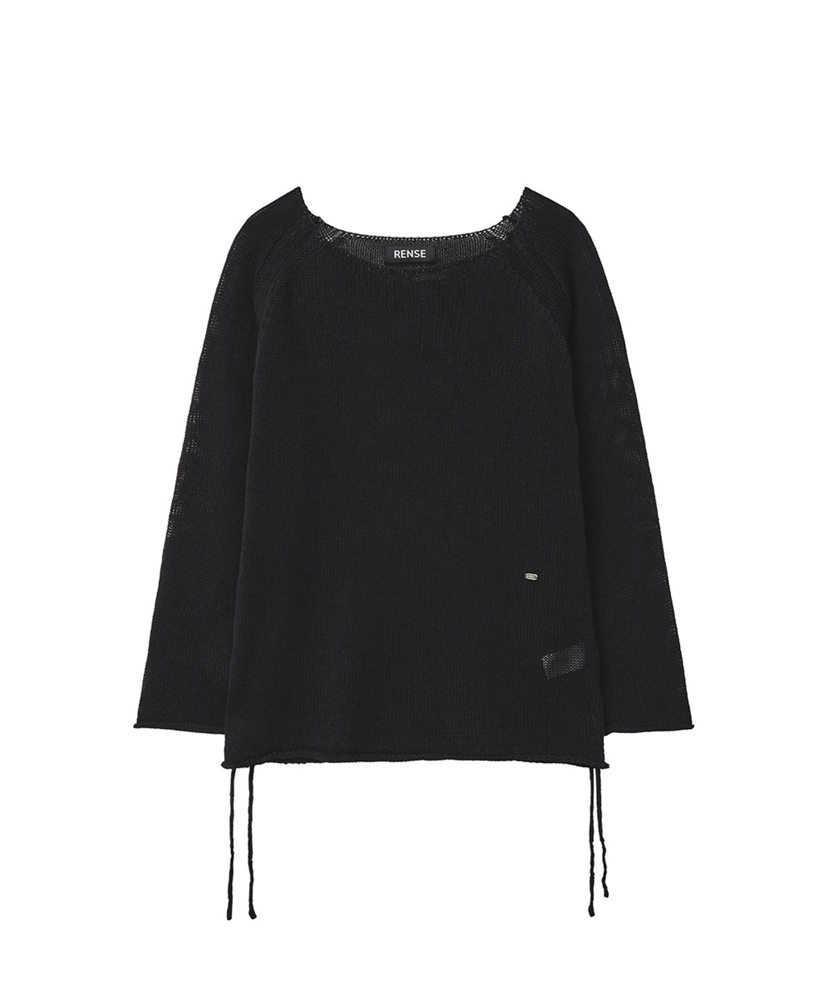 렌세(RENSE) Side Shirring Boat Neck Knit Black