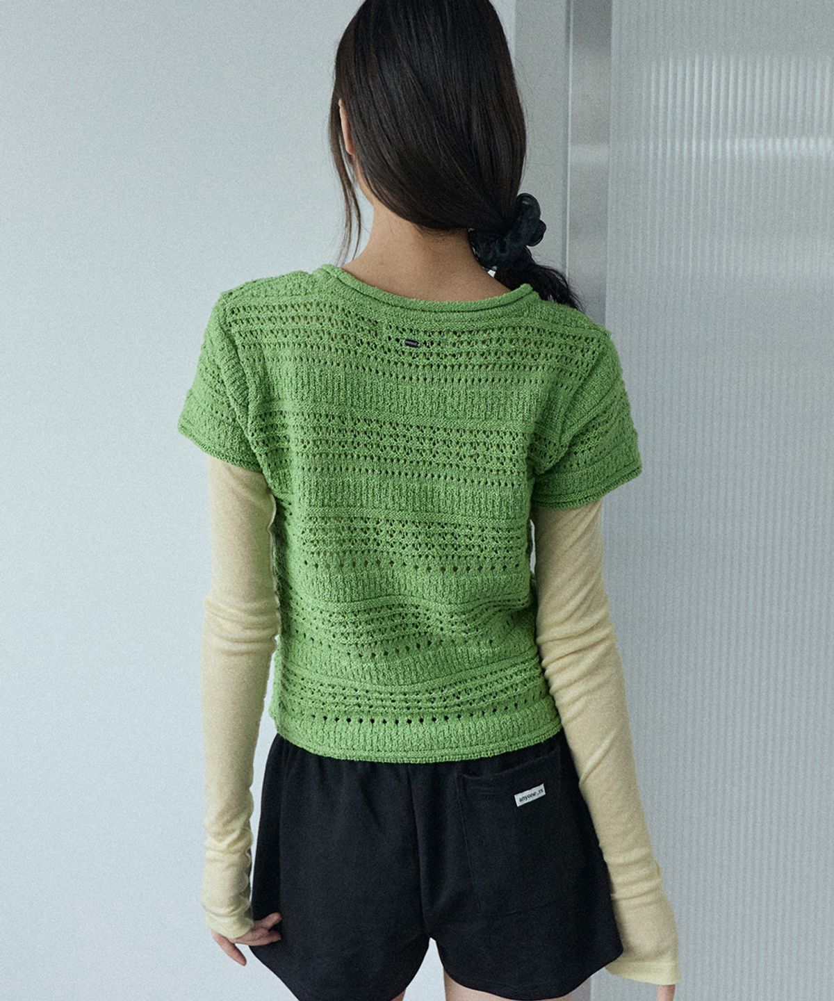렌세(RENSE) Pointelle Boucle Knit Green