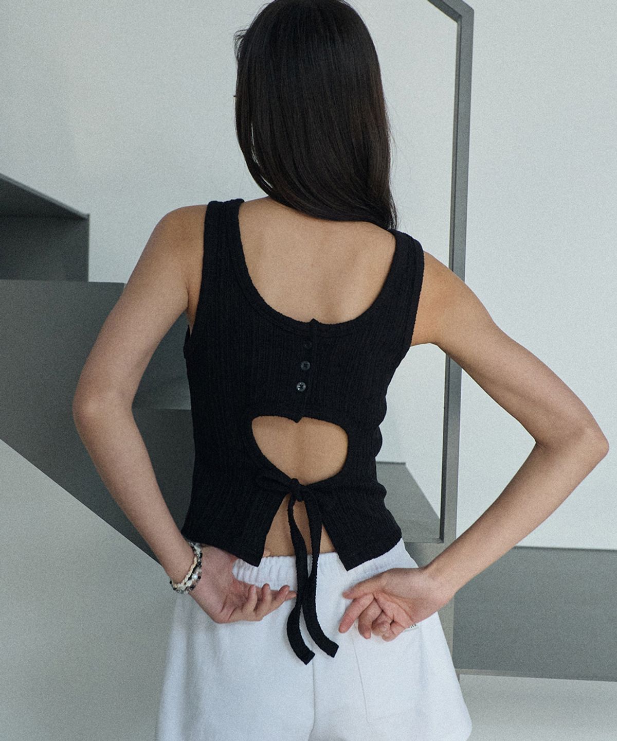 렌세(RENSE) Open Back Tie Top Black